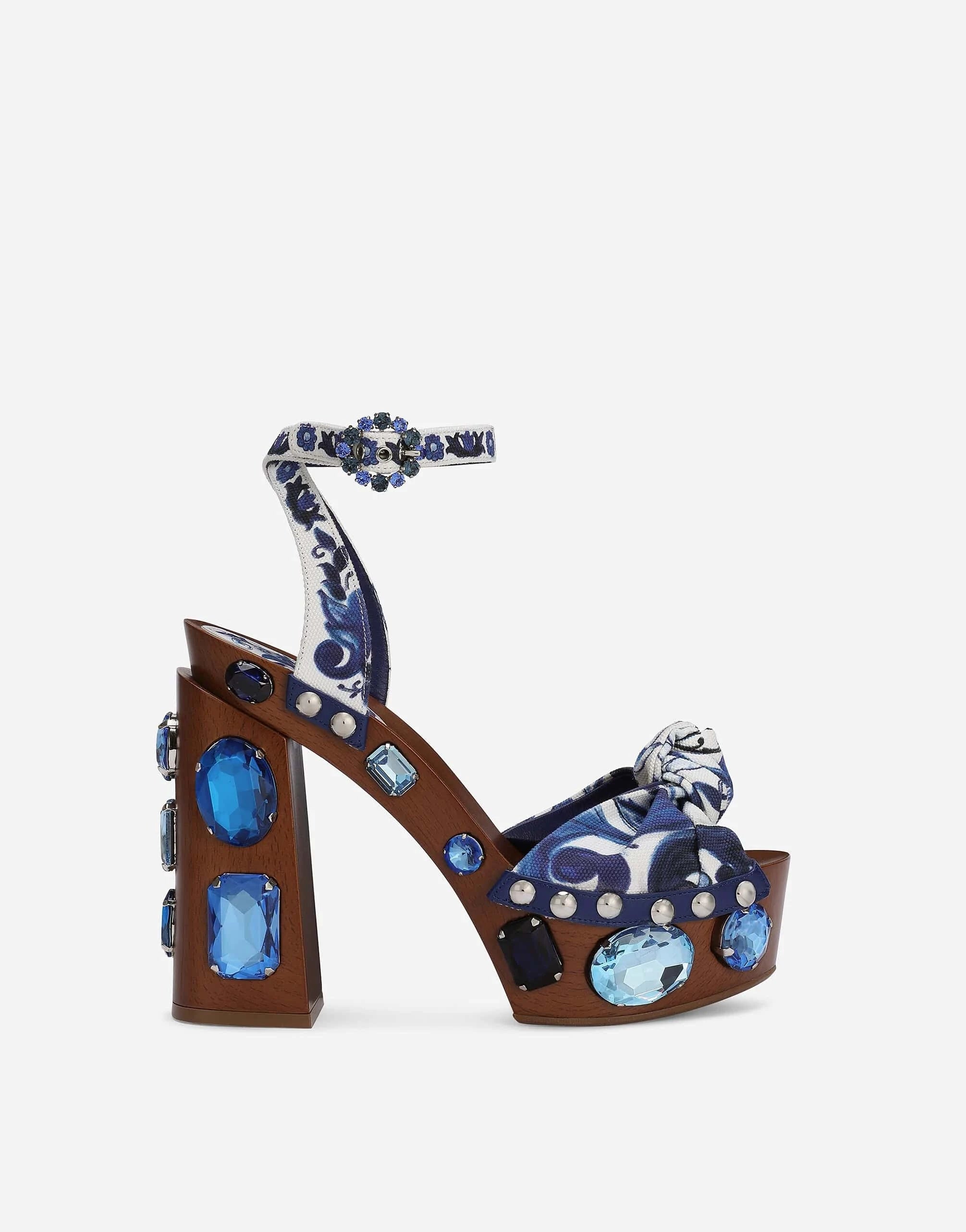 Dolce & Gabbana Majolica-Print 90mm Embellished Wedge Sandals