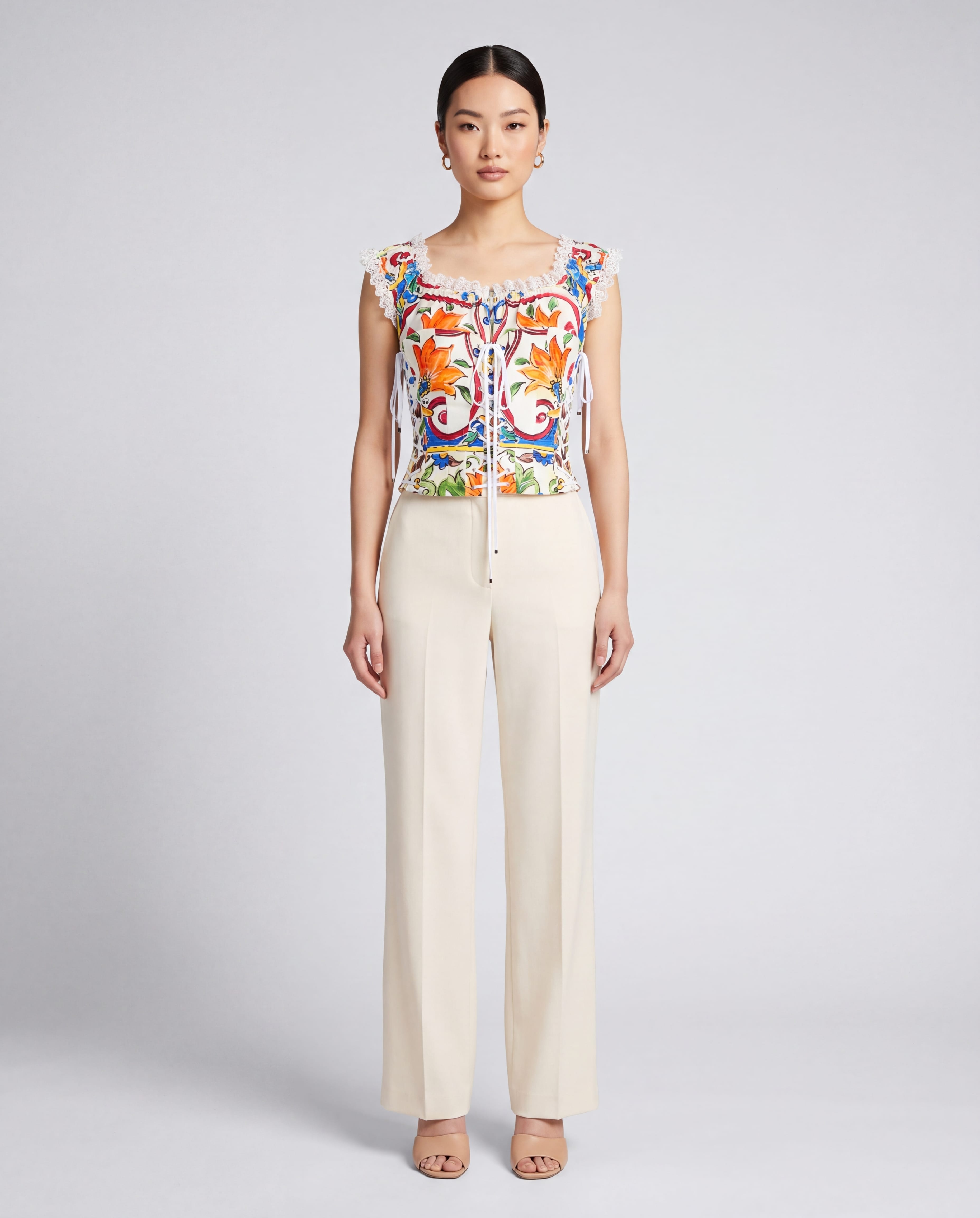 Dolce & Gabbana Majolica Print Lace-Up Corset Top - alternate view
