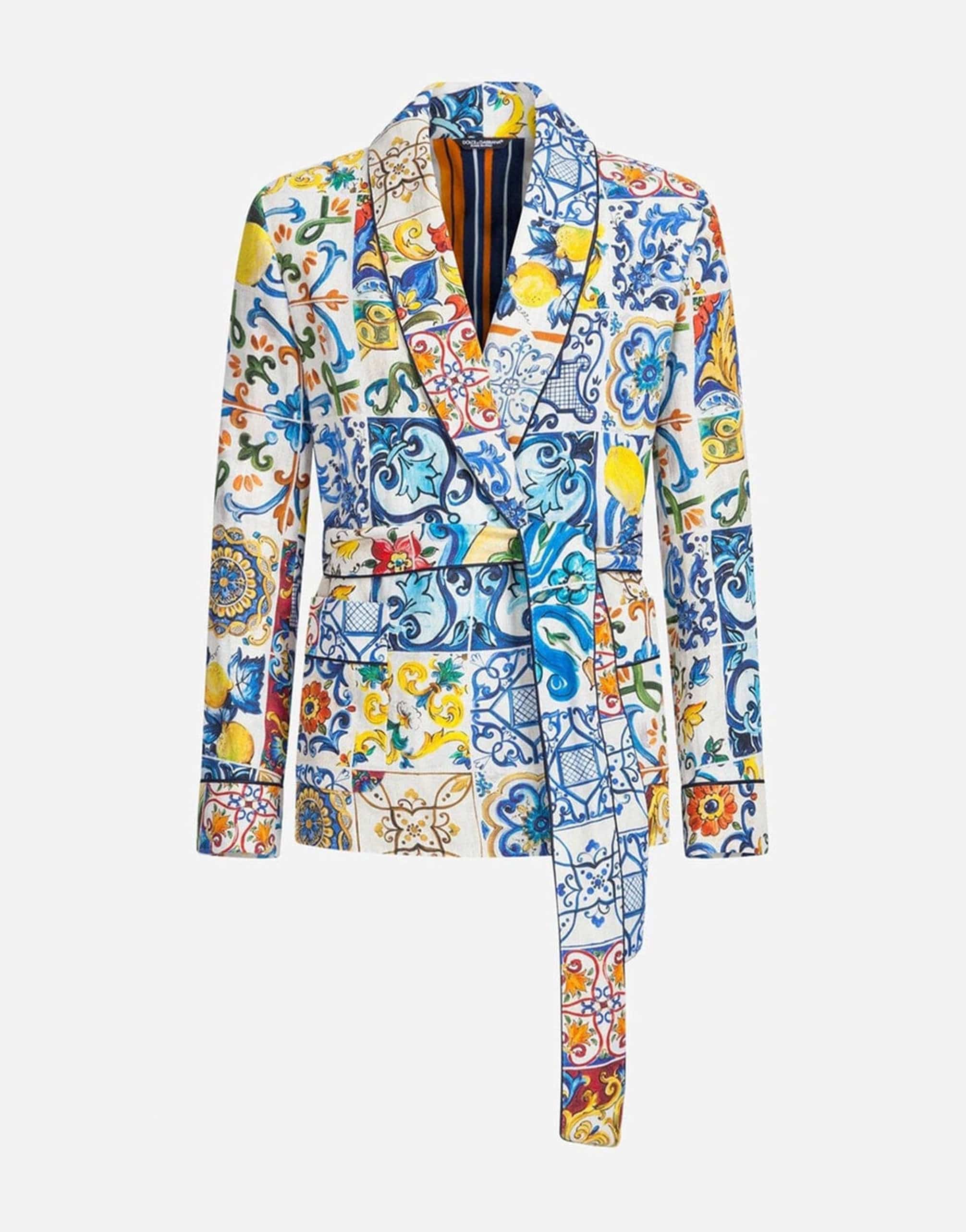 Dolce & Gabbana Majolica-Print Linen Jacket