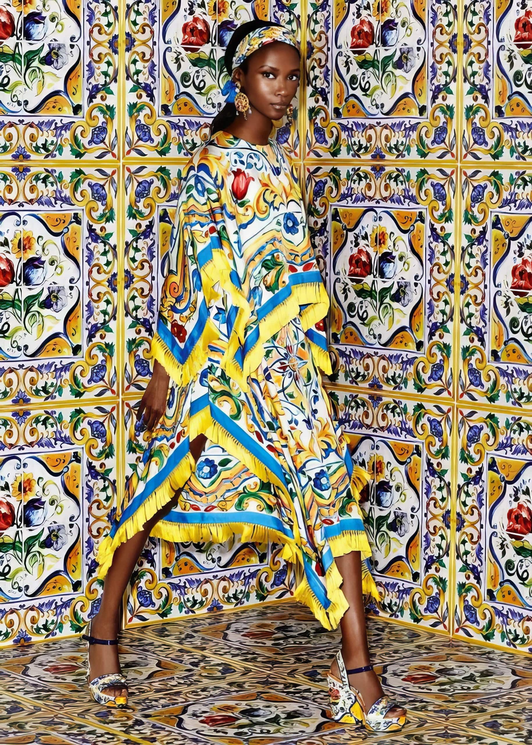 Dolce & Gabbana Majolica-Print Silk Kaftan