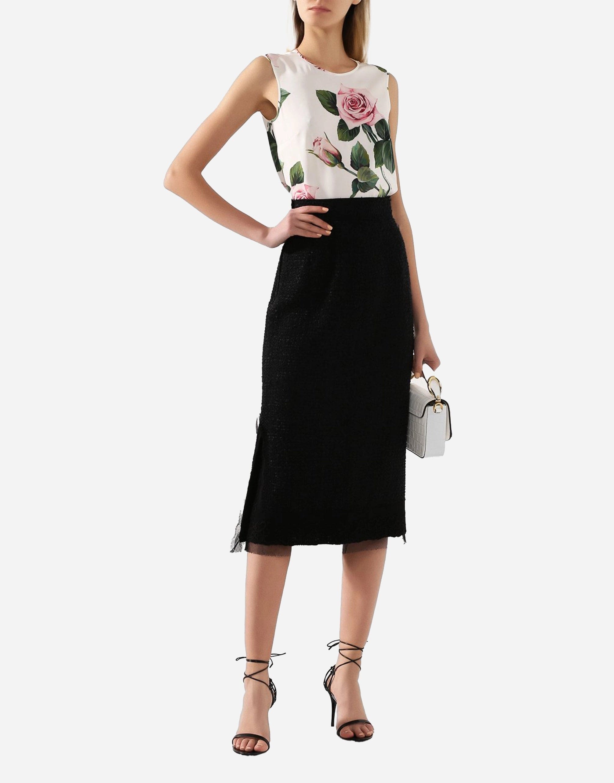 Dolce & Gabbana Mesh And Guipure Lace-Trimmed Tweed Midi Skirt