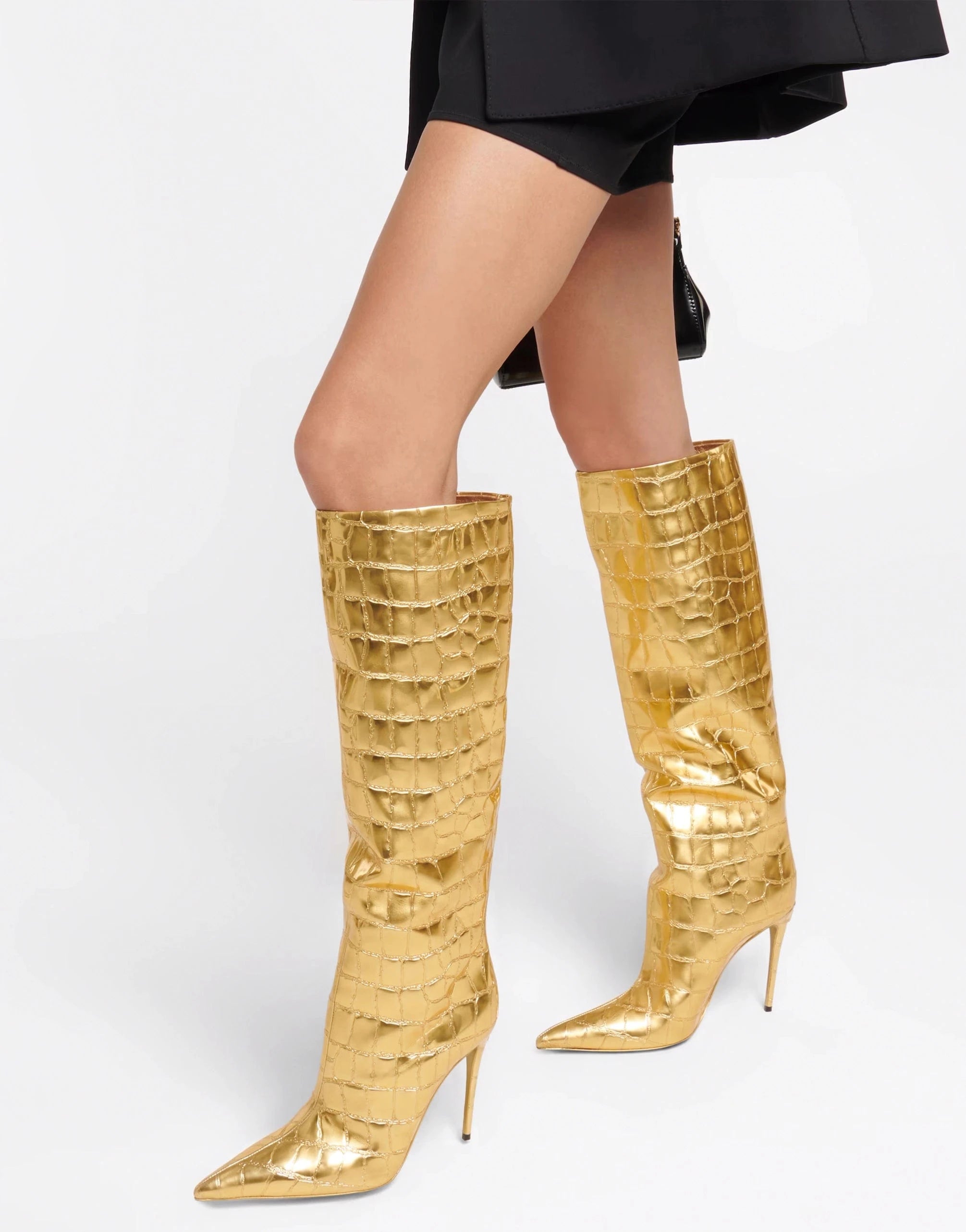 Dolce & Gabbana Metallic Croc-Effect Knee Boots
