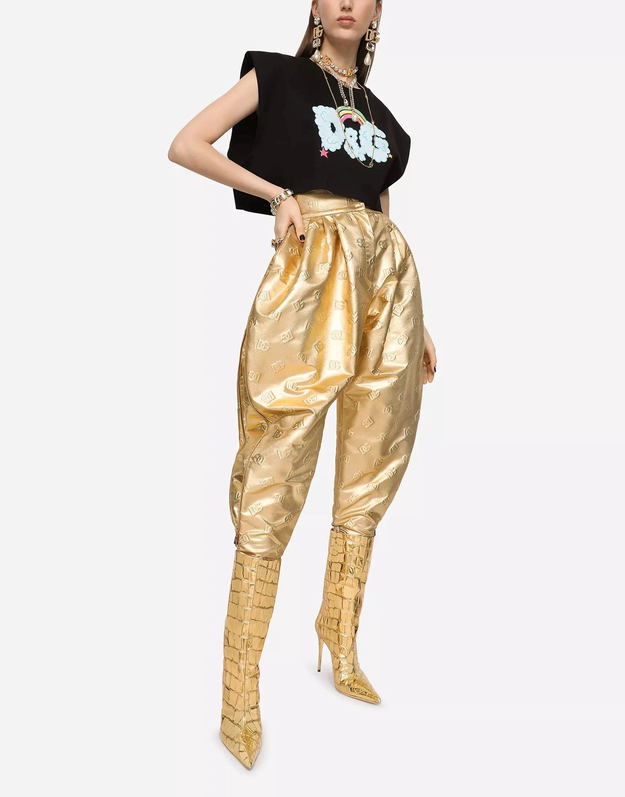 Dolce & Gabbana Metallic Croc-Effect Knee Boots