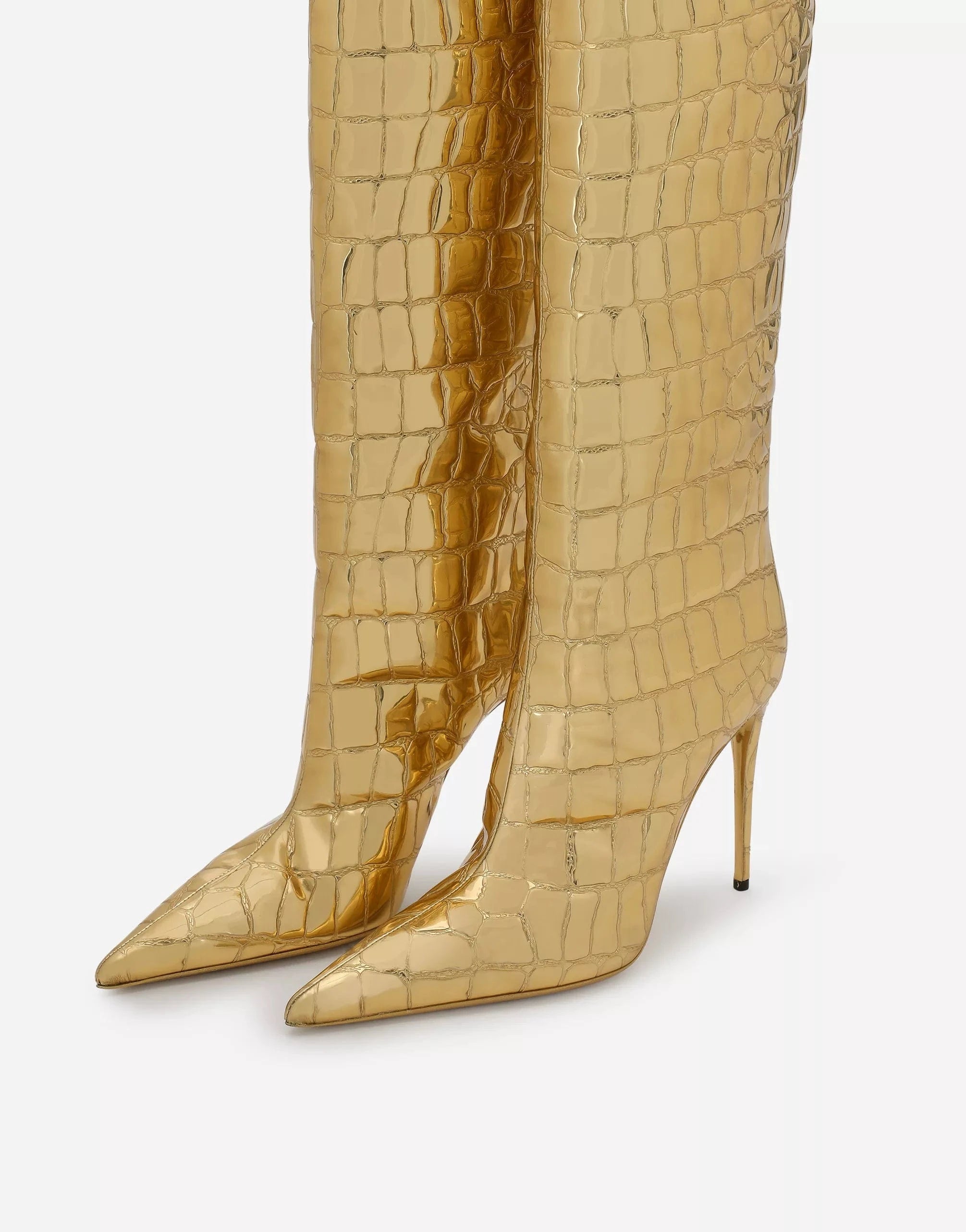 Dolce & Gabbana Metallic Croc-Effect Knee Boots