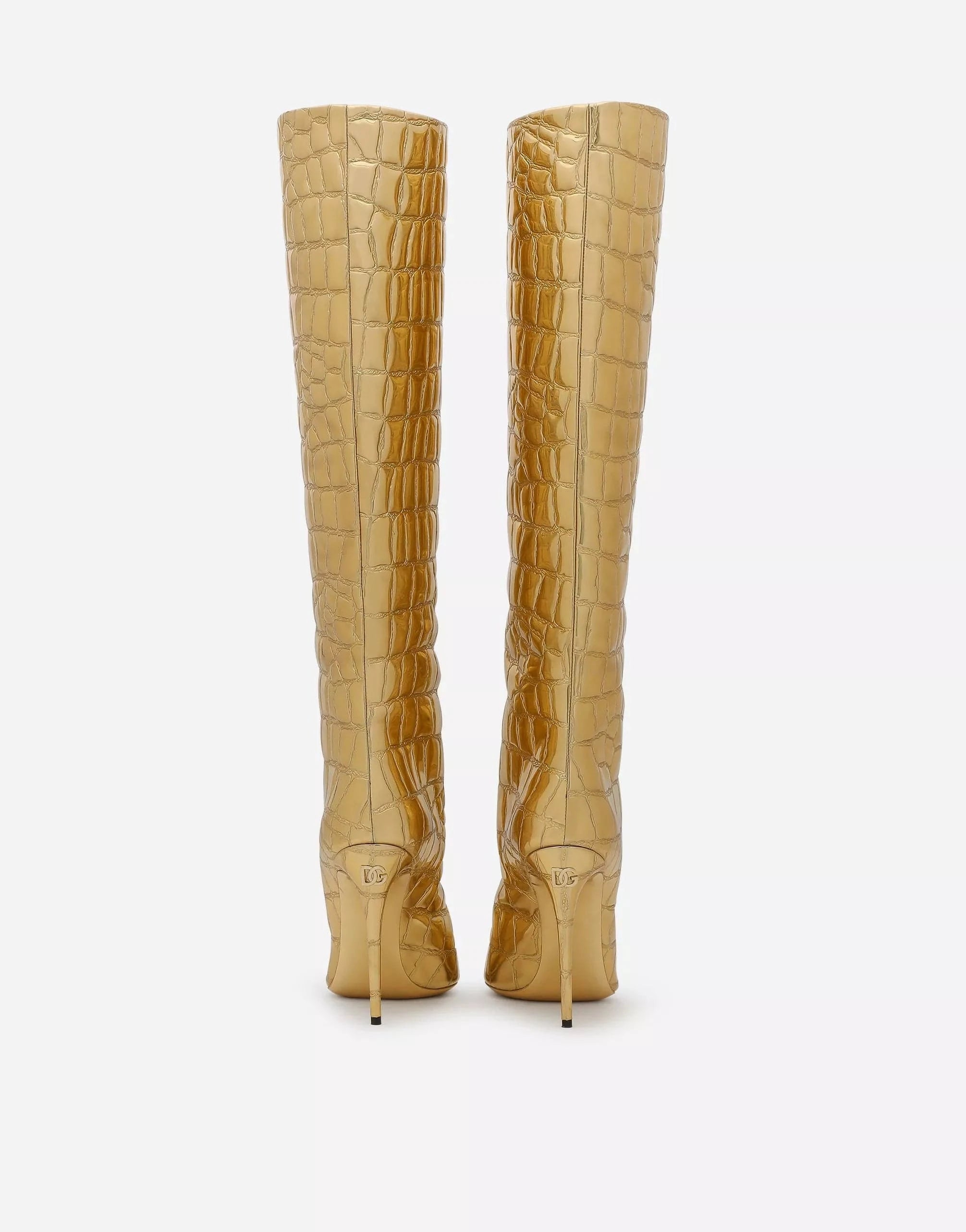 Dolce & Gabbana Metallic Croc-Effect Knee Boots