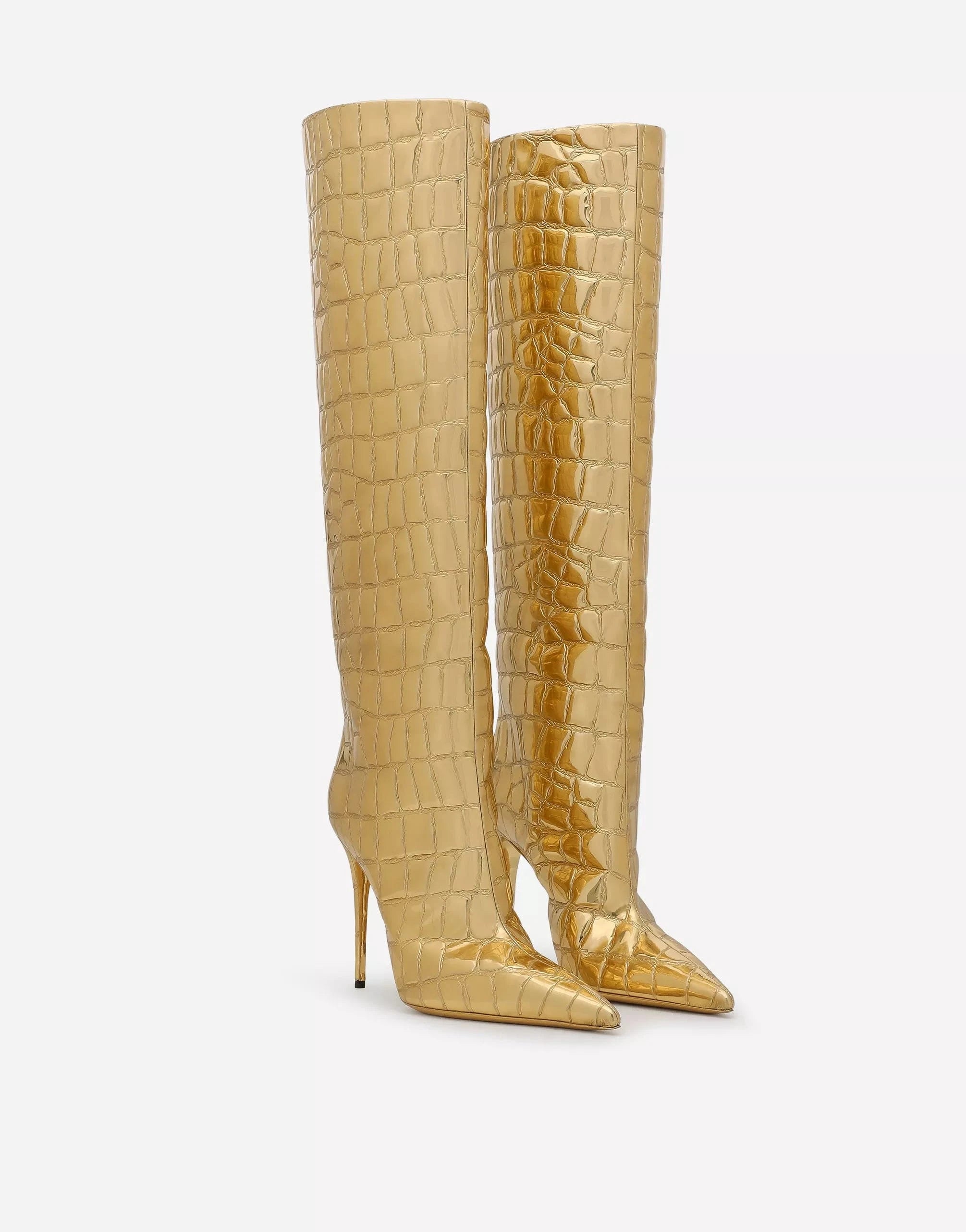 Dolce & Gabbana Metallic Croc-Effect Knee Boots