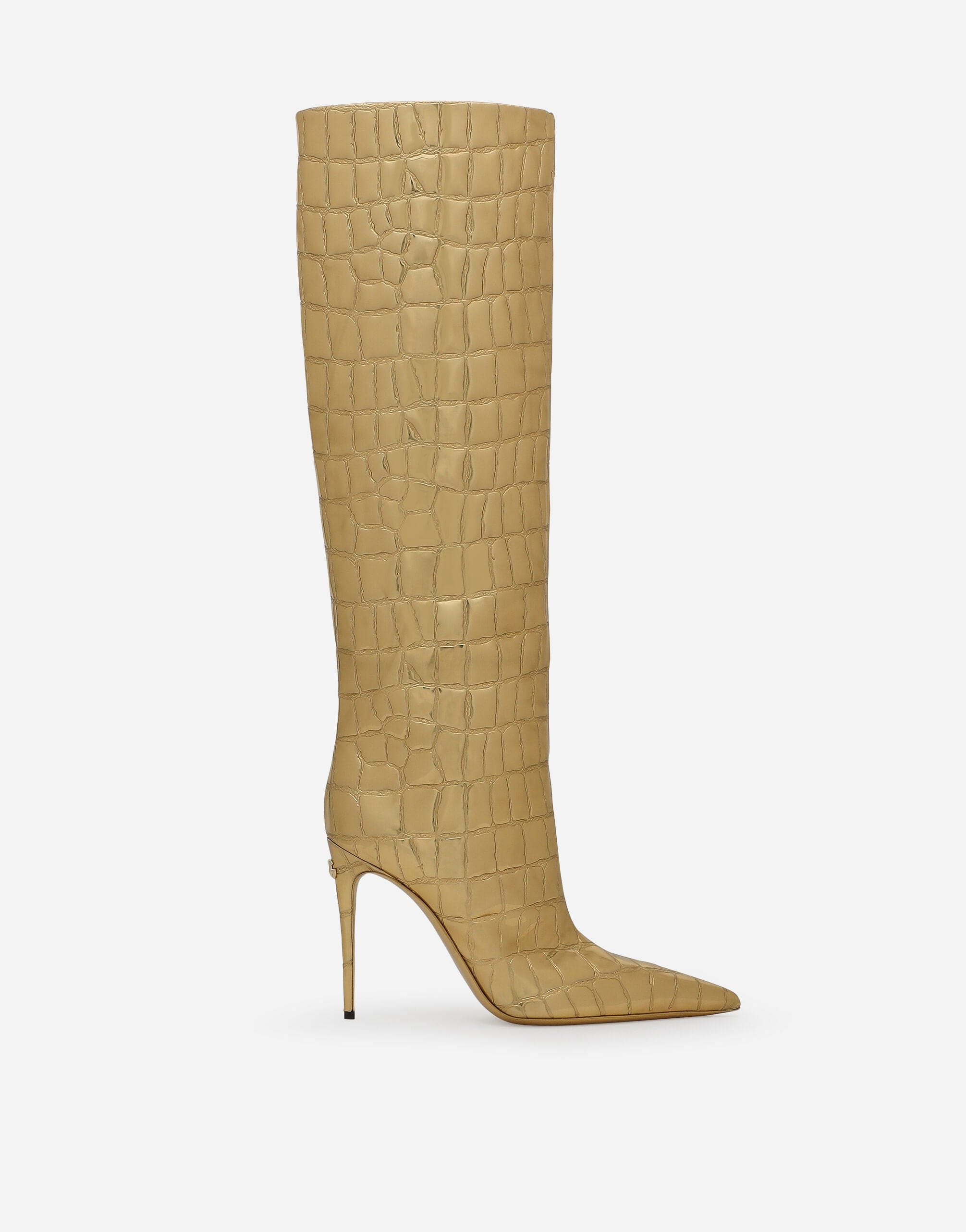 Dolce & Gabbana Metallic Croc-Effect Knee Boots