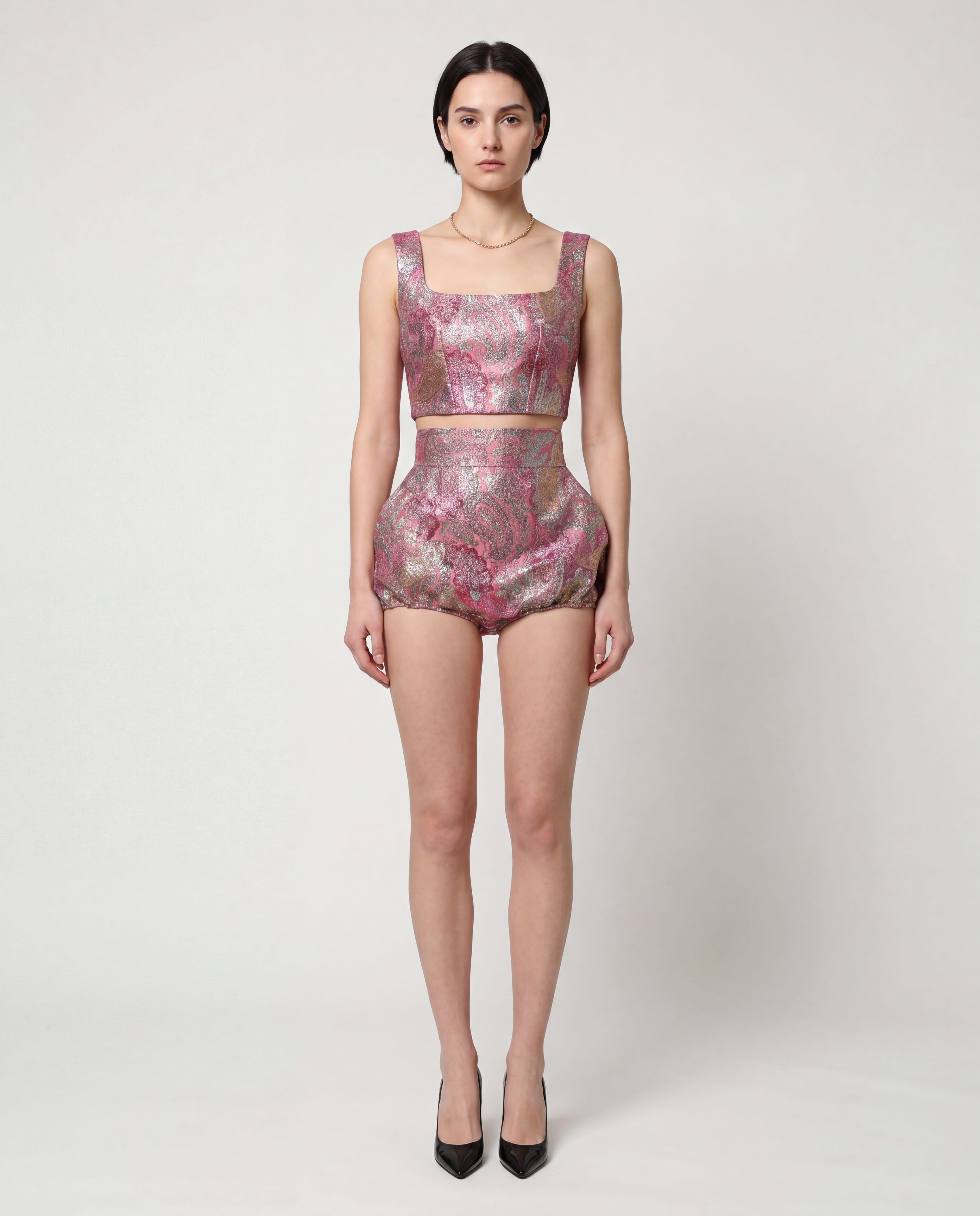 Dolce & Gabbana Dolce & Gabbana Metallic Paisley High-Waist Shorts