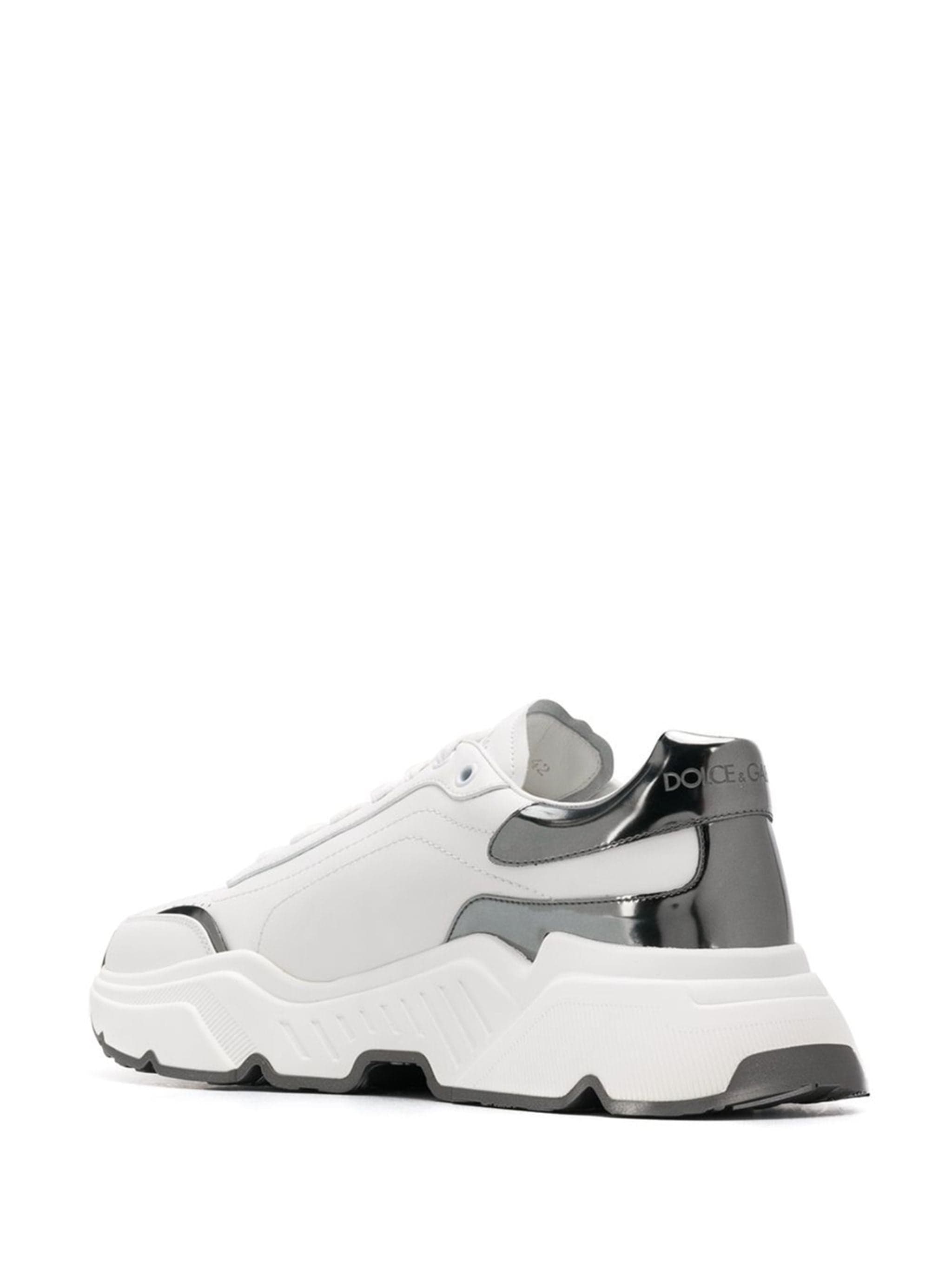 Dolce & Gabbana Metallic Silver Daymaster Leather Sneakers