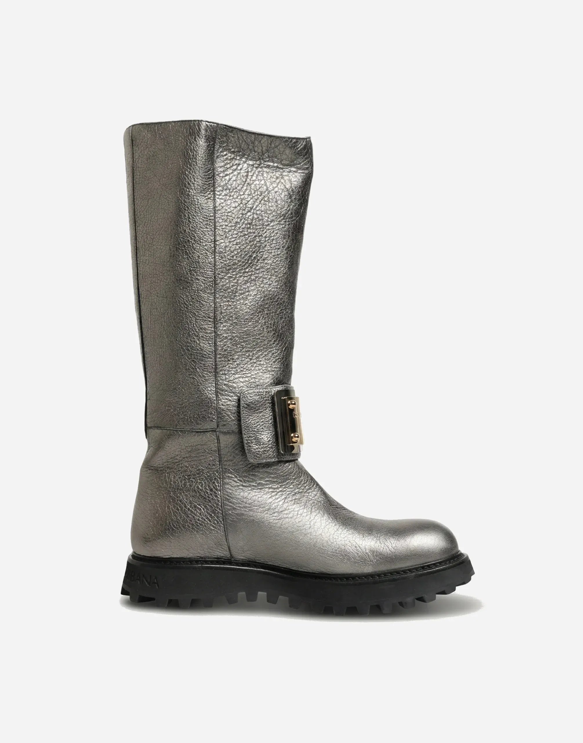 Dolce & Gabbana Metallic Silver Leather Buckle Boots