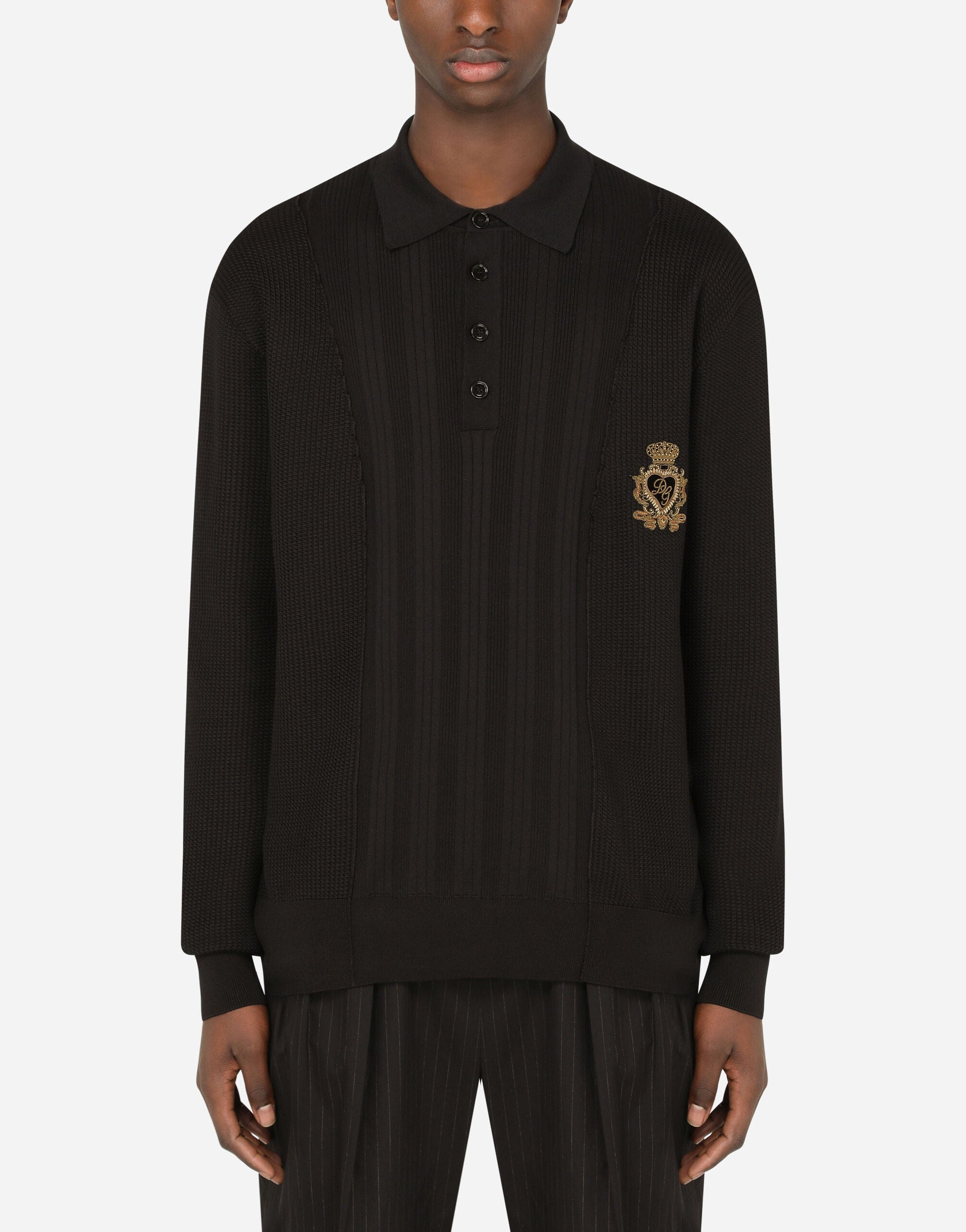 Dolce & Gabbana Mixed Knit Polo-Style Sweatshirt