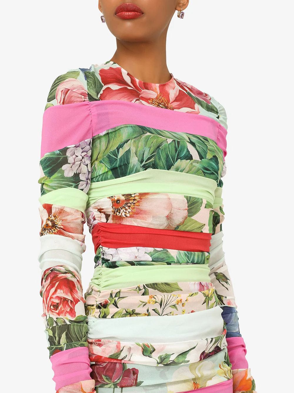 Dolce & Gabbana Mixed-Print Long-Sleeve Dress