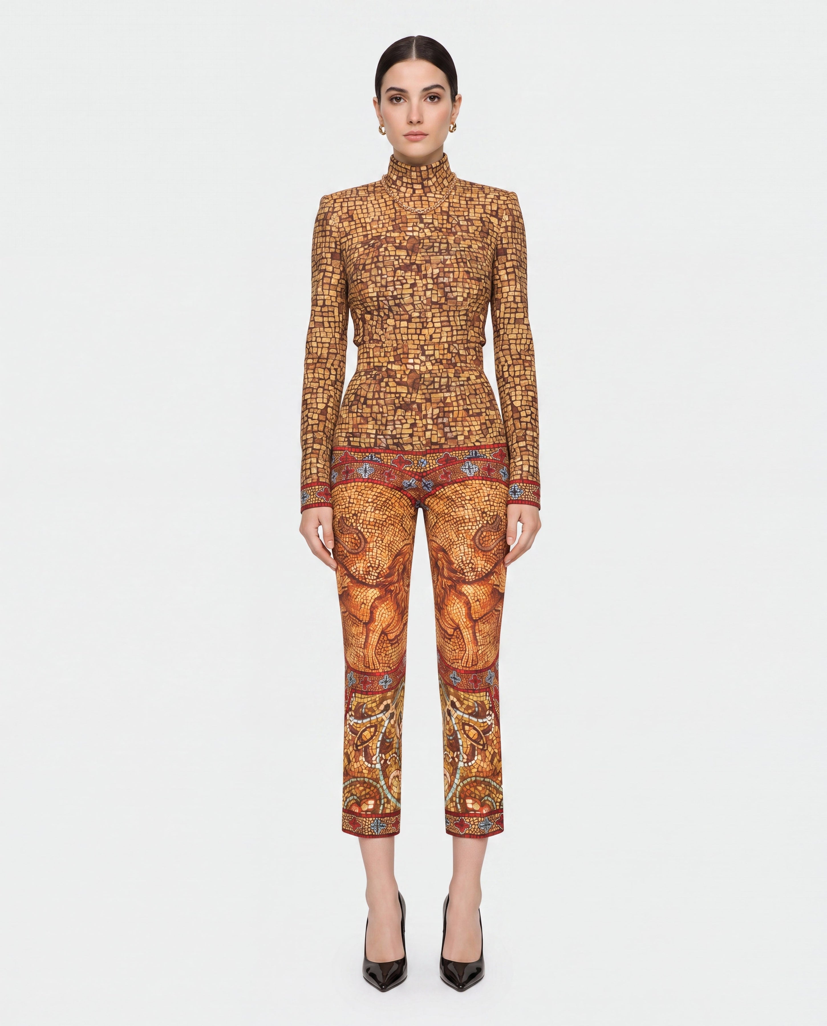 Dolce & Gabbana Mosaic Horse Print High-Waist Cropped Trousers