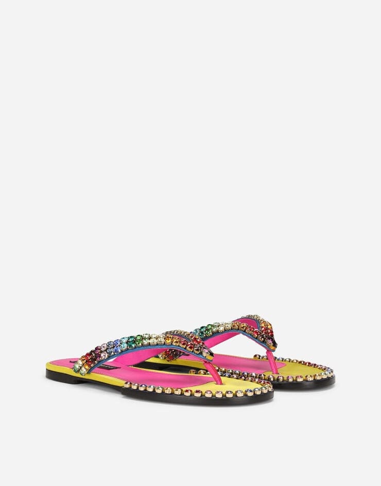 Dolce & Gabbana Multi-Colored Crystal-Embellished Leather Sandals