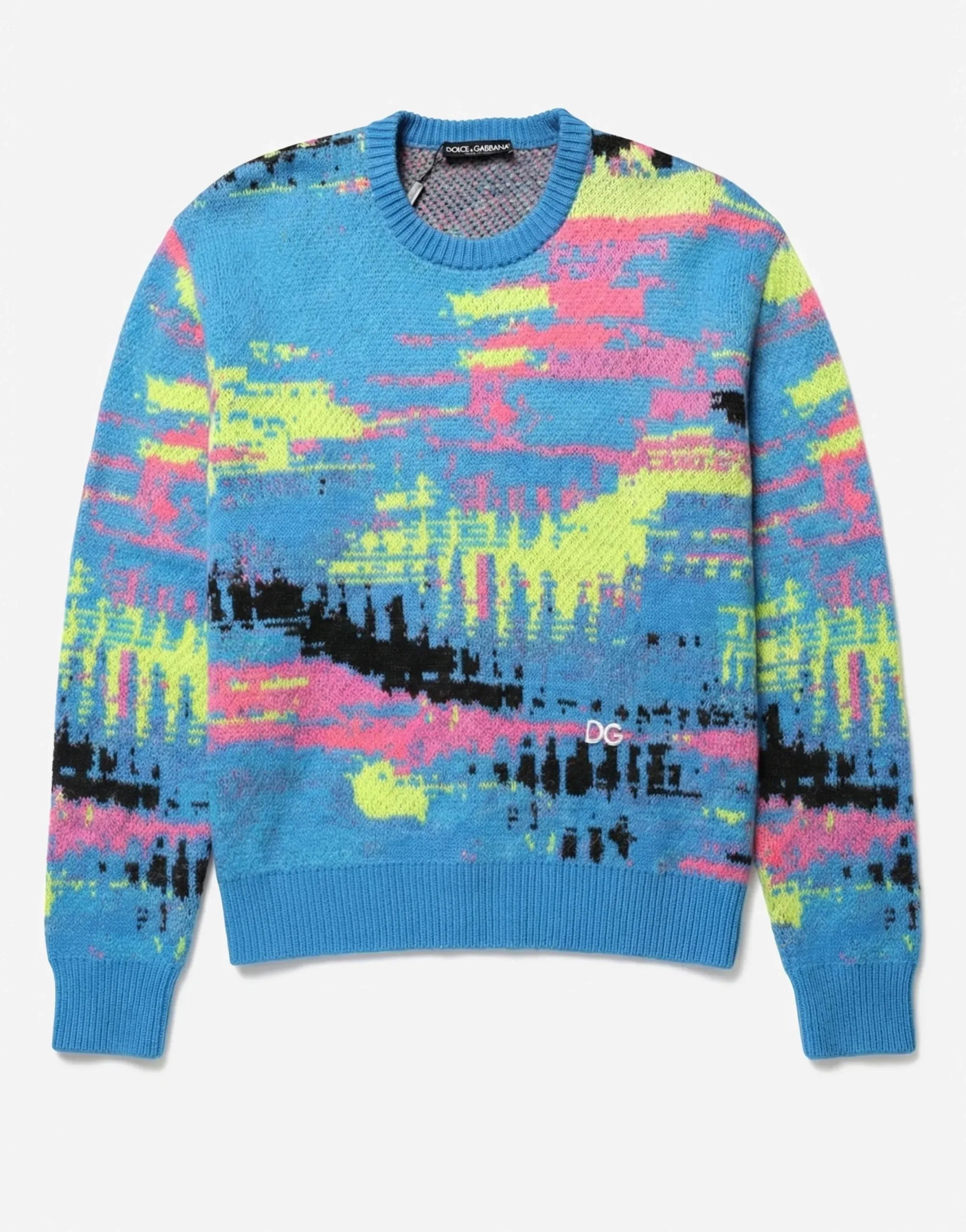 Dolce & Gabbana Multicolor Abstract Intarsia-Knit Crewneck Sweater