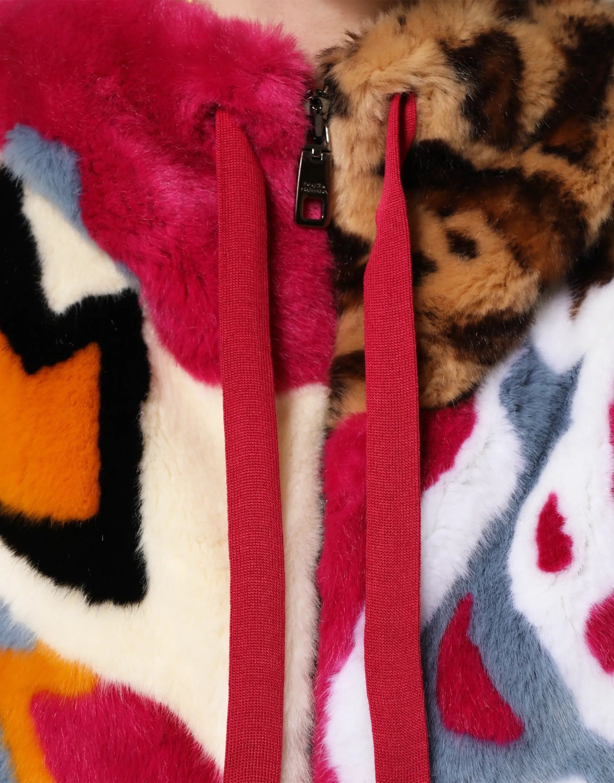 Dolce & Gabbana Multicolor Faux Fur Hoodie Jacket with Graphic Motif