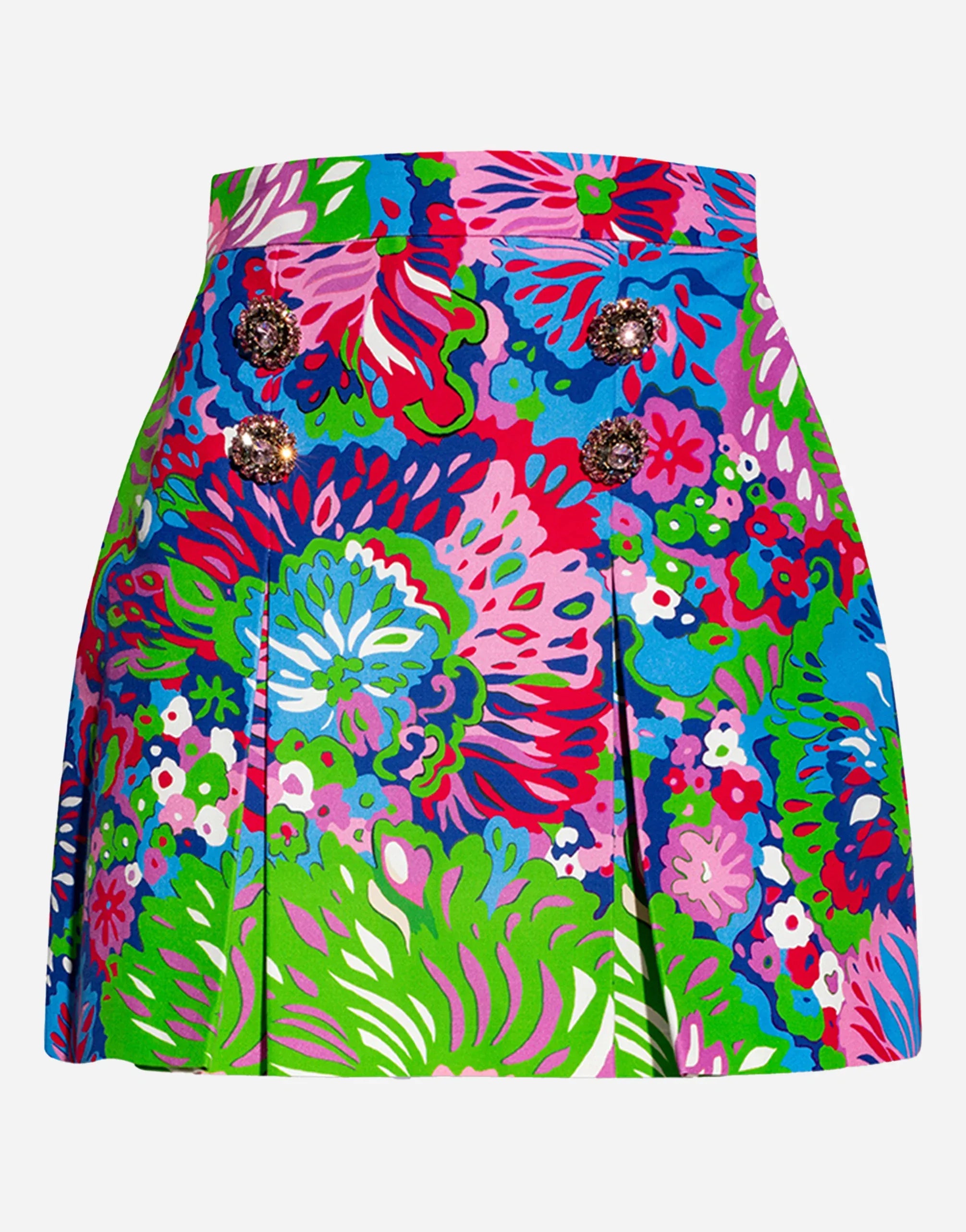 Dolce & Gabbana Multicolor Floral Print Pleated Mini Skirt