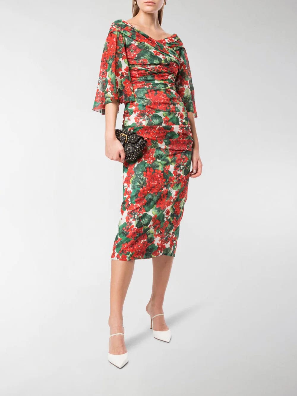 Dolce & Gabbana Multicolor Geranium Silk Sheath Midi Dress