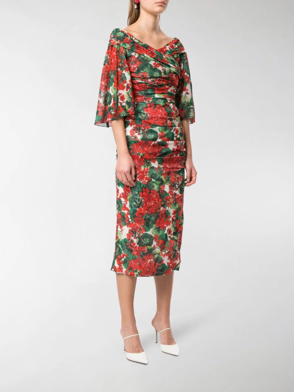 Dolce & Gabbana Multicolor Geranium Silk Sheath Midi Dress
