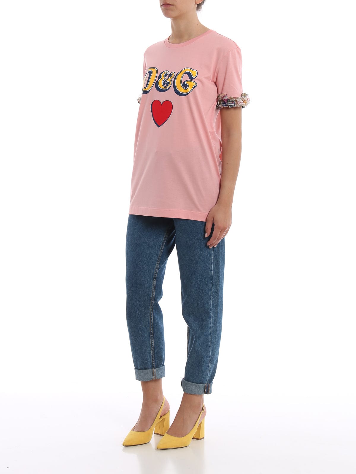 Dolce & Gabbana Multicolor Silk Ruffle T-Shirt