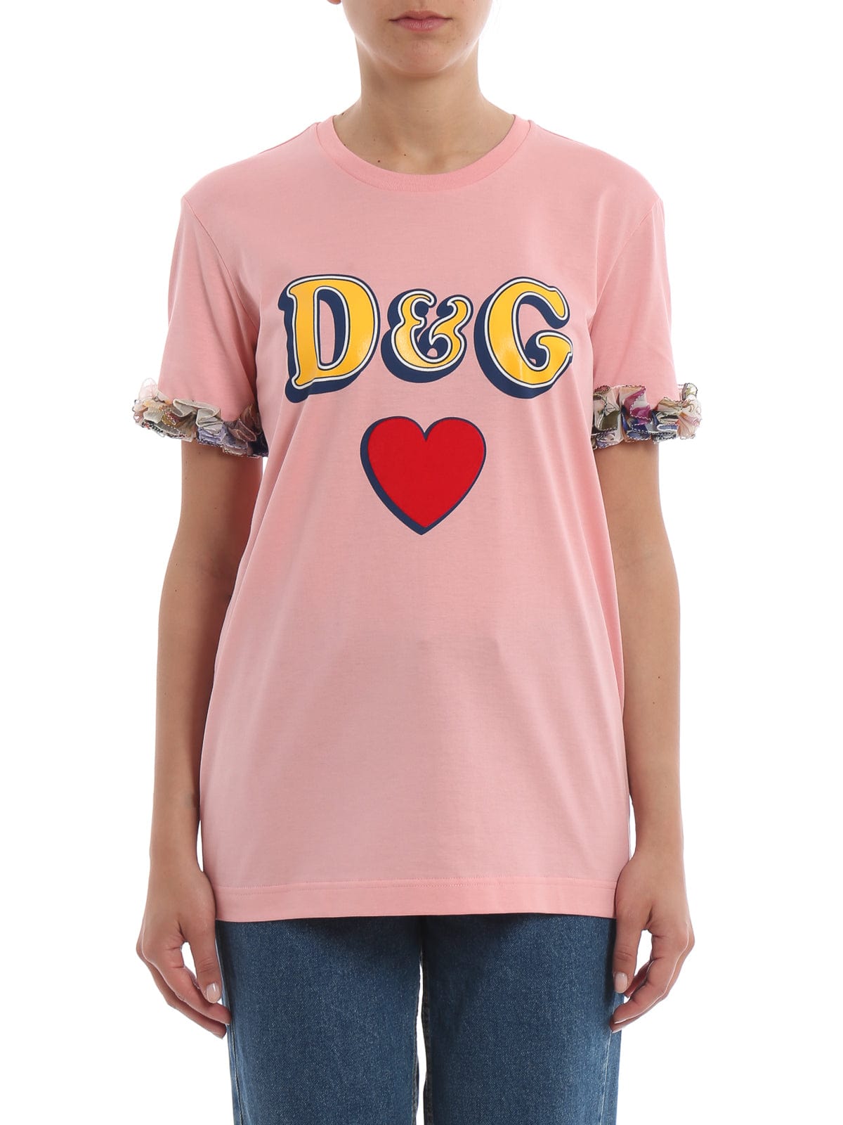 Dolce & Gabbana Multicolor Silk Ruffle T-Shirt