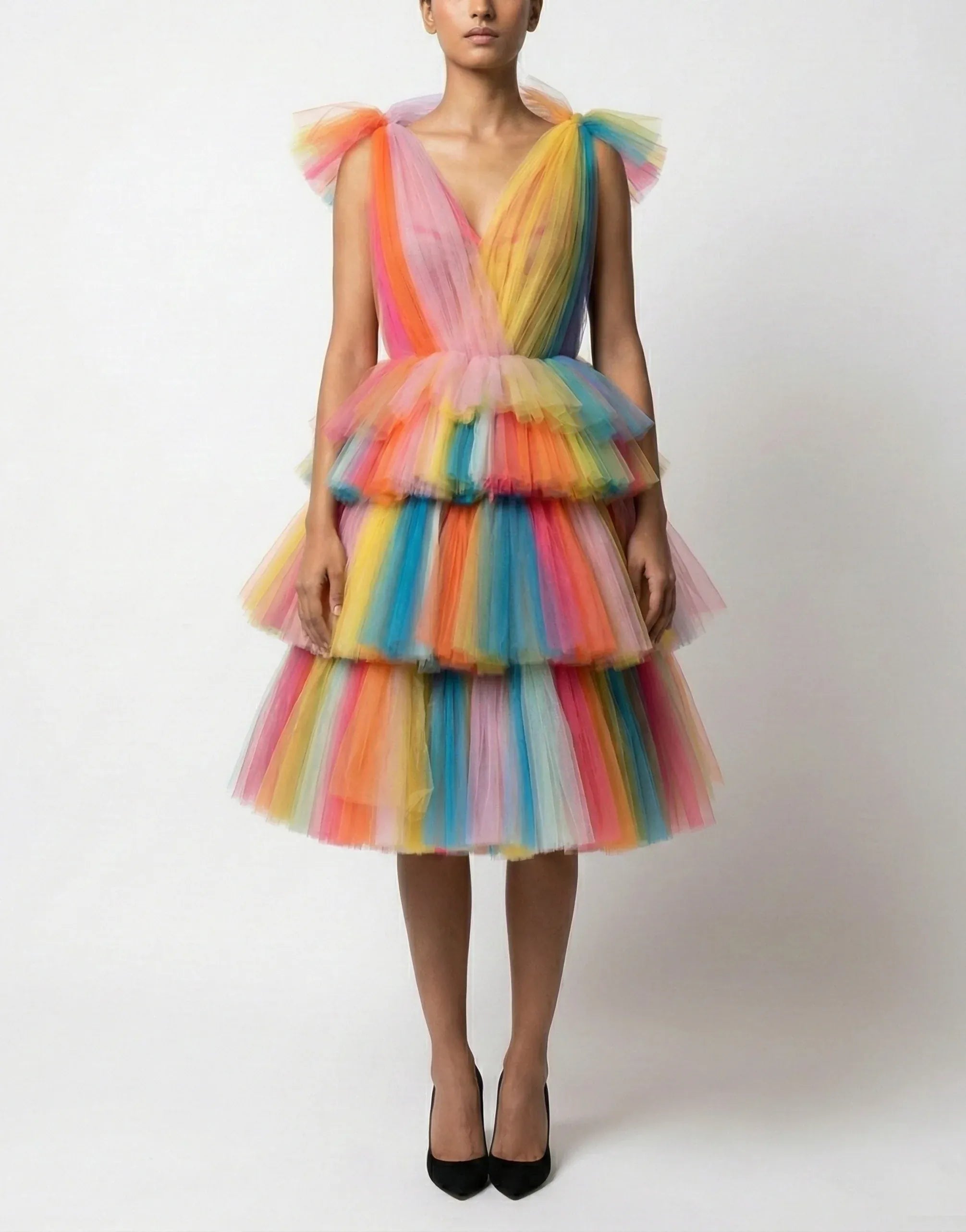 Dolce & Gabbana Multicolor Tiered Tulle Midi Dress