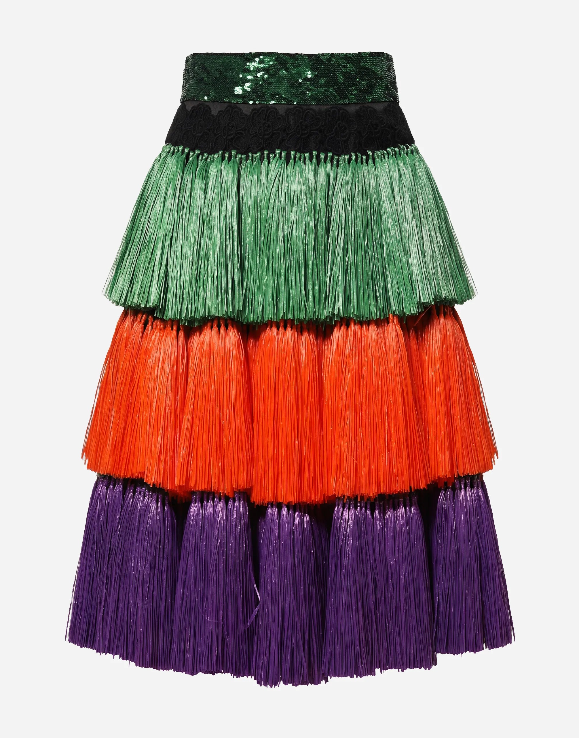 Dolce & Gabbana Dolce & Gabbana Multicolour Tiered Fringe Embellished Midi Skirt