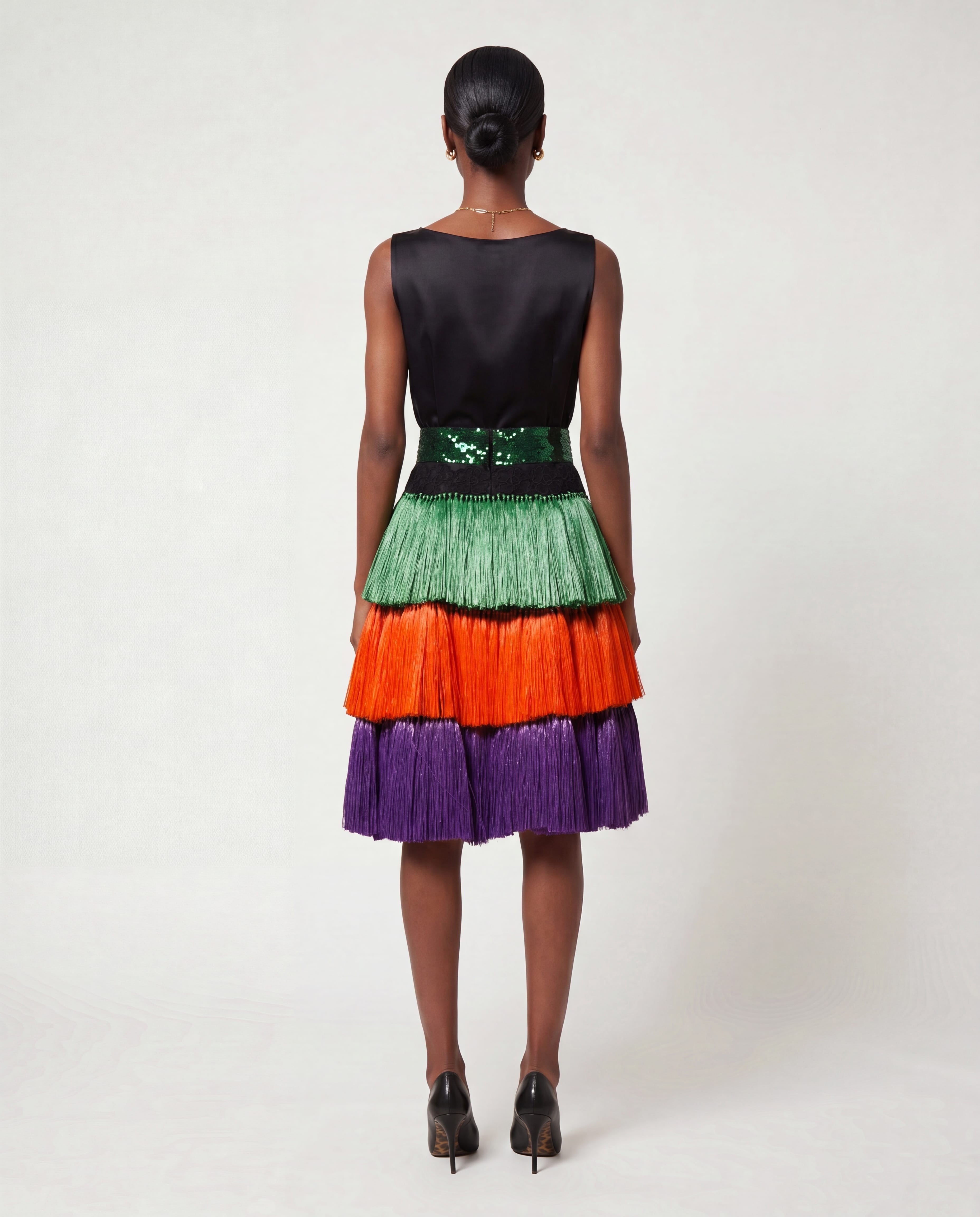 Dolce & Gabbana Dolce & Gabbana Multicolour Tiered Fringe Embellished Midi Skirt