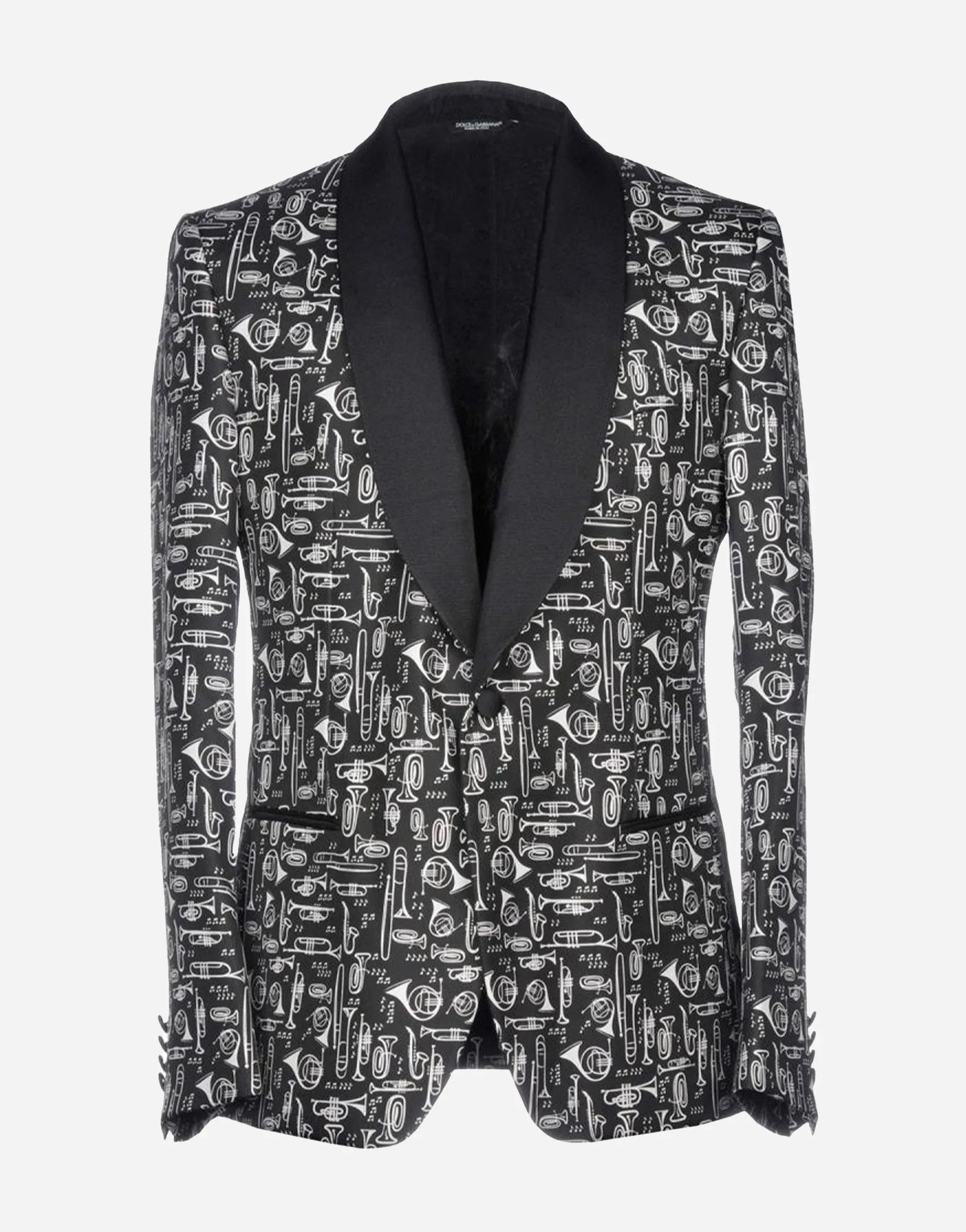 Dolce & Gabbana Однобортный пиджак из шелка с принтом музыкальных инструментов