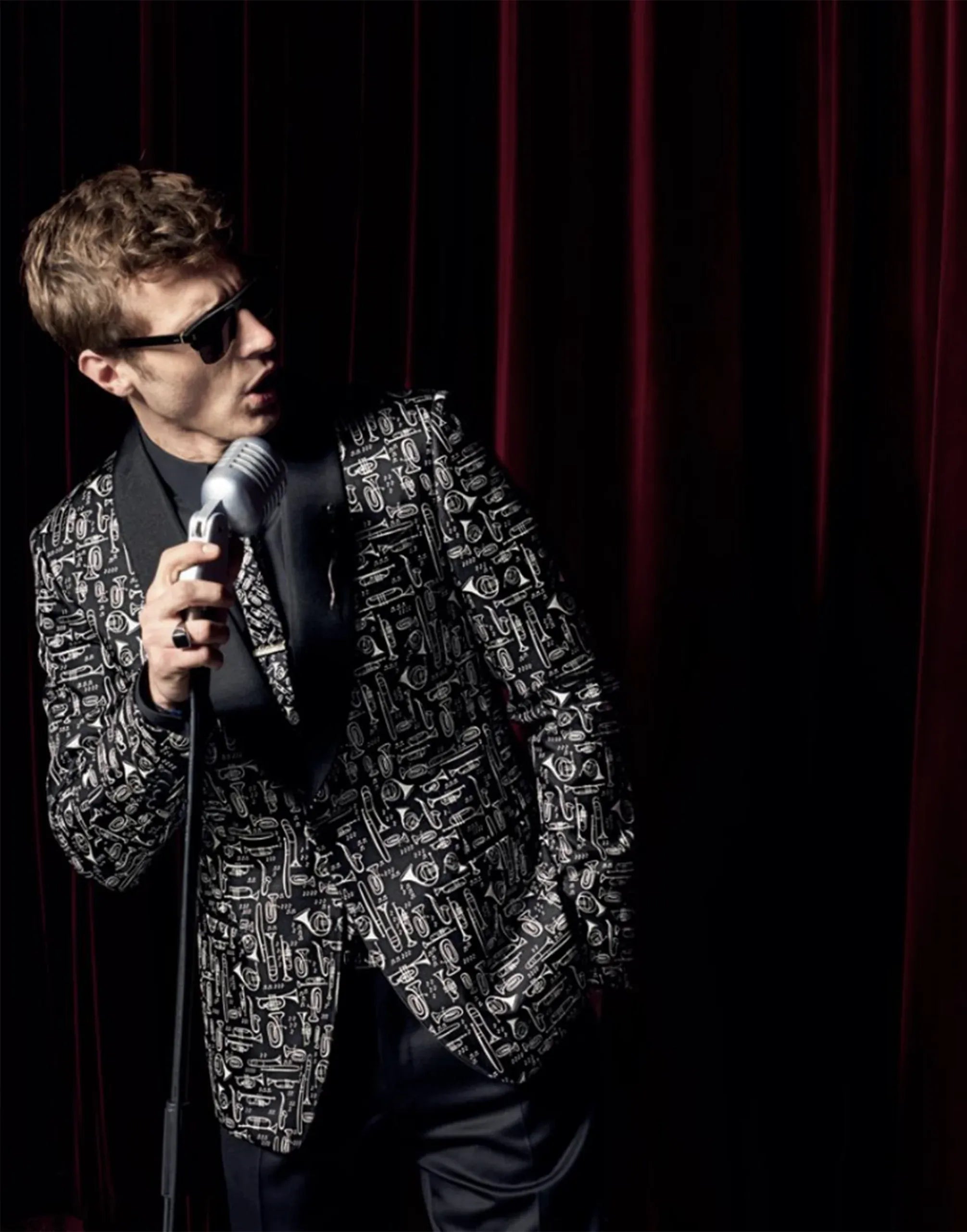 Dolce & Gabbana Musical Instrument Print Silk Single-Breasted Blazer