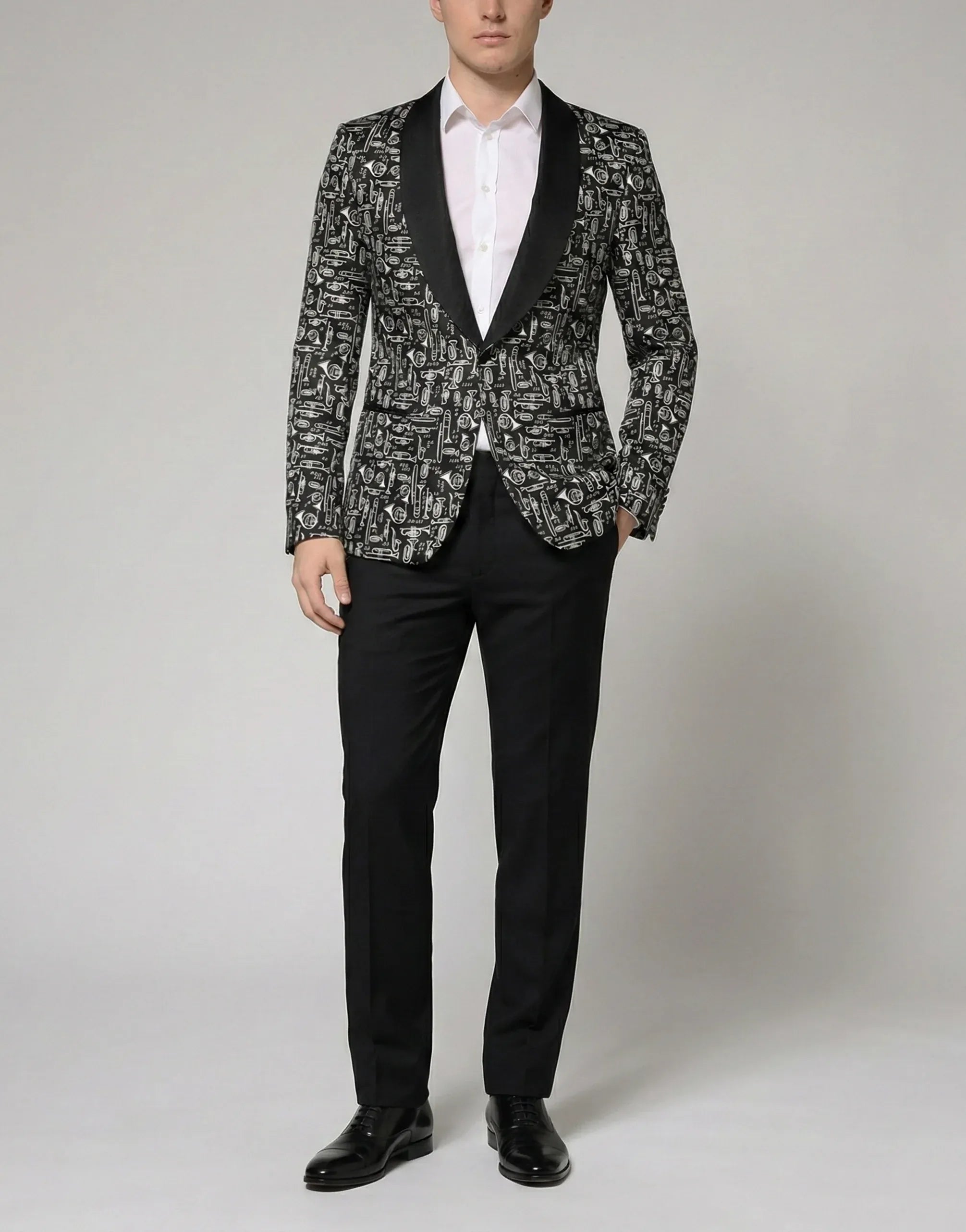 Dolce & Gabbana Однобортный пиджак из шелка с принтом музыкальных инструментов