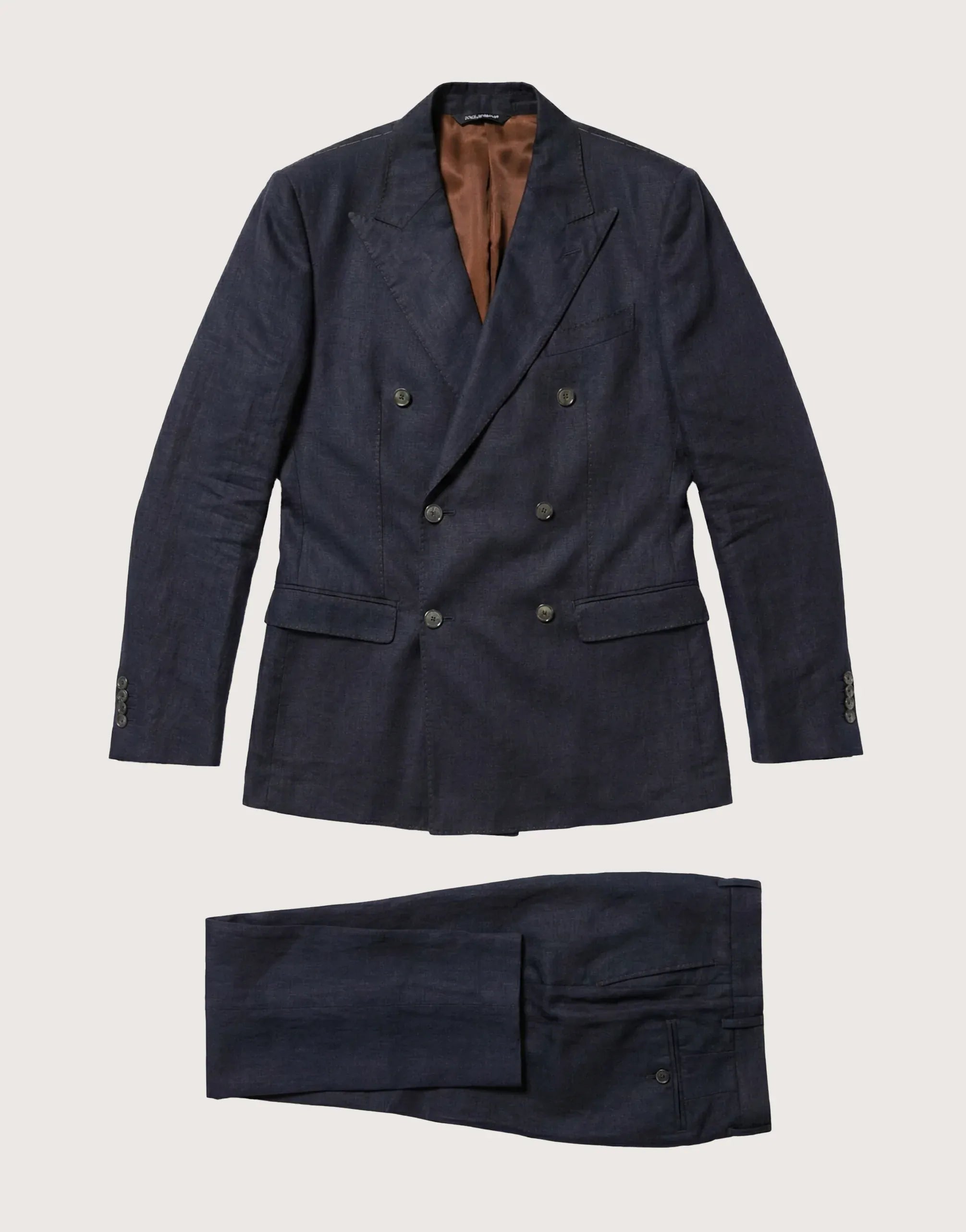 Dolce & Gabbana Navy Double-Breasted Linen Tailored Suit