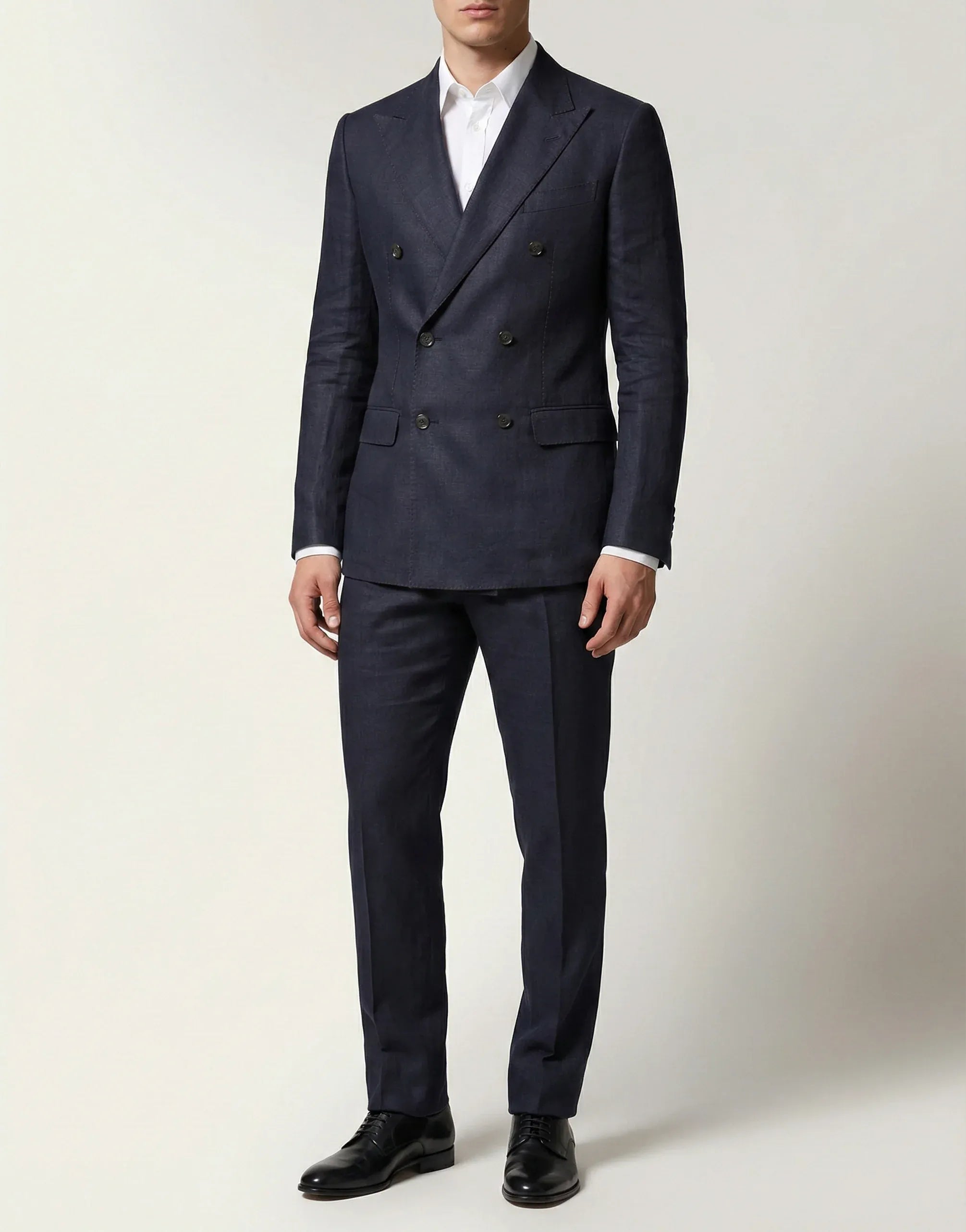 Dolce & Gabbana Navy Double-Breasted Linen Tailored Suit