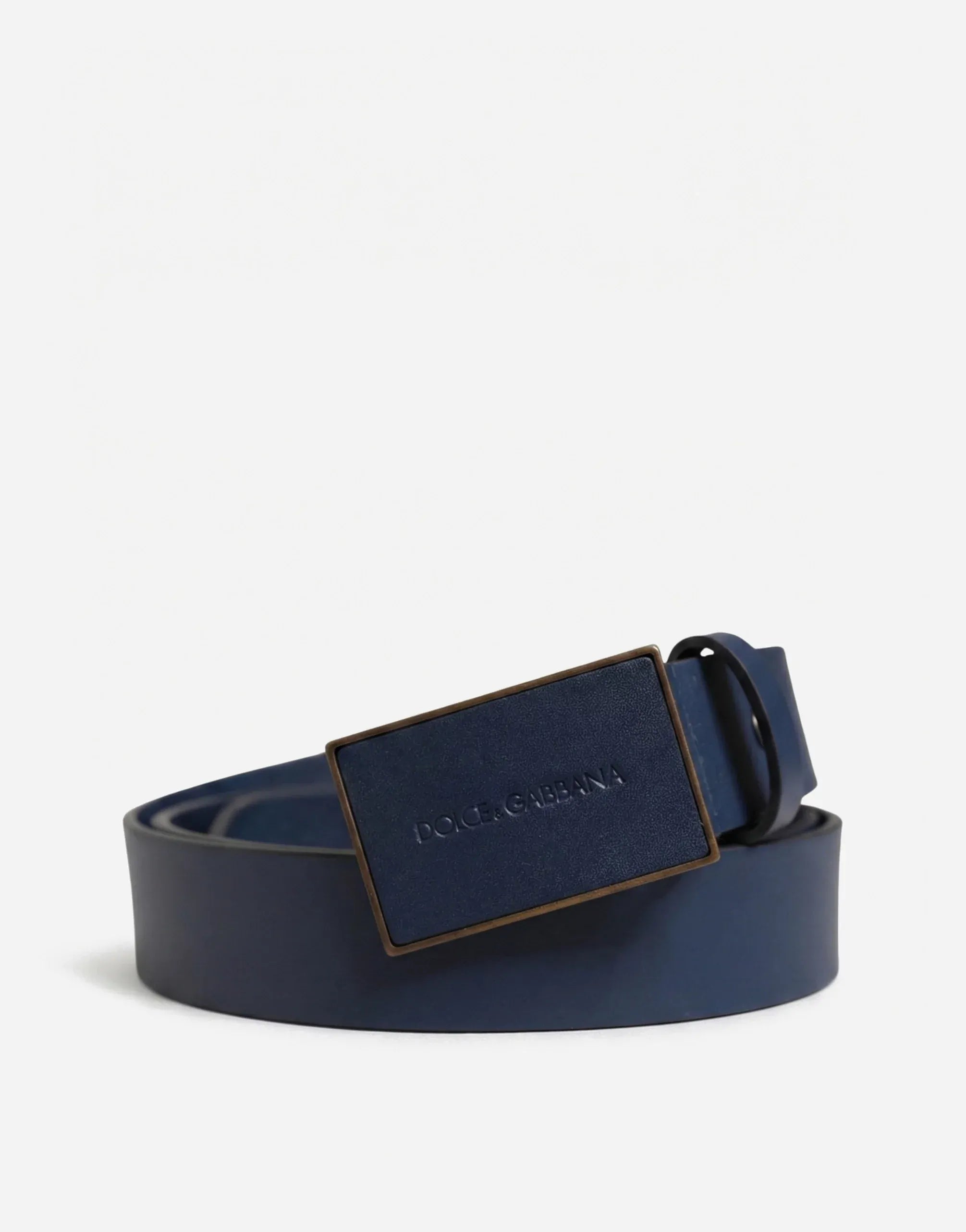 Dolce & Gabbana Navy Leather Logo Plaque Belt