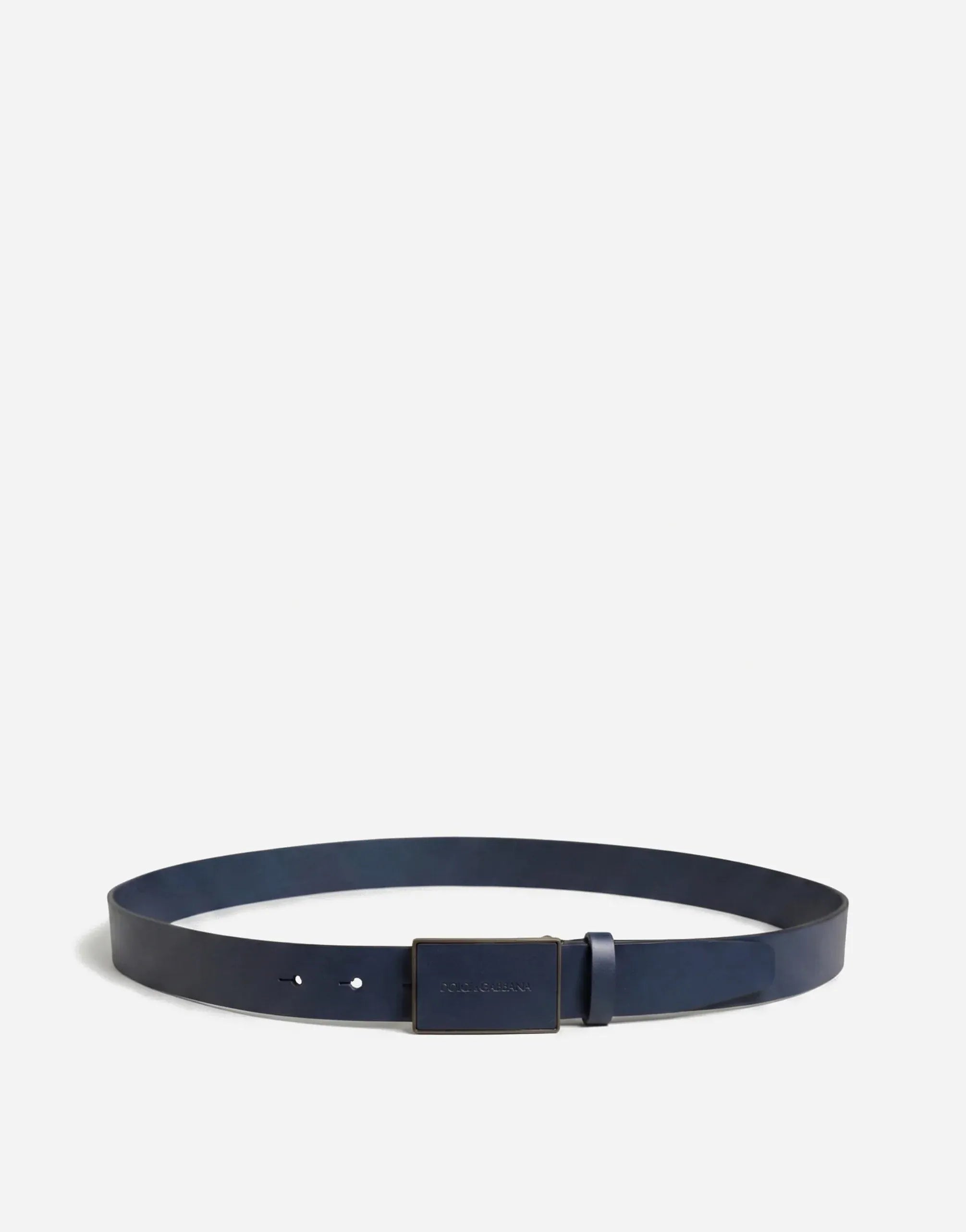 Dolce & Gabbana Navy Leather Logo Plaque Belt