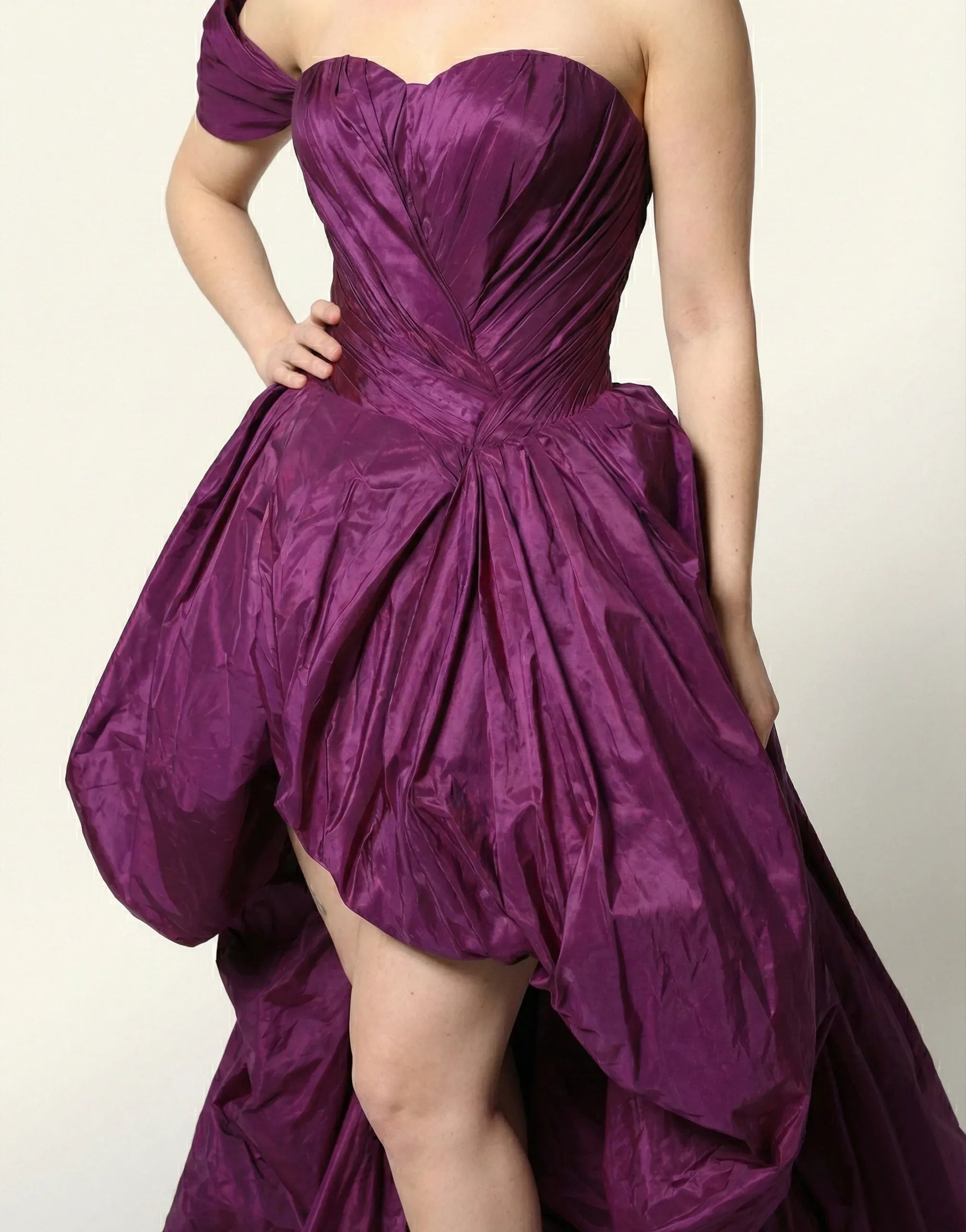 Dolce & Gabbana Off-Shoulder Silk Taffeta High-Low Ball Gown