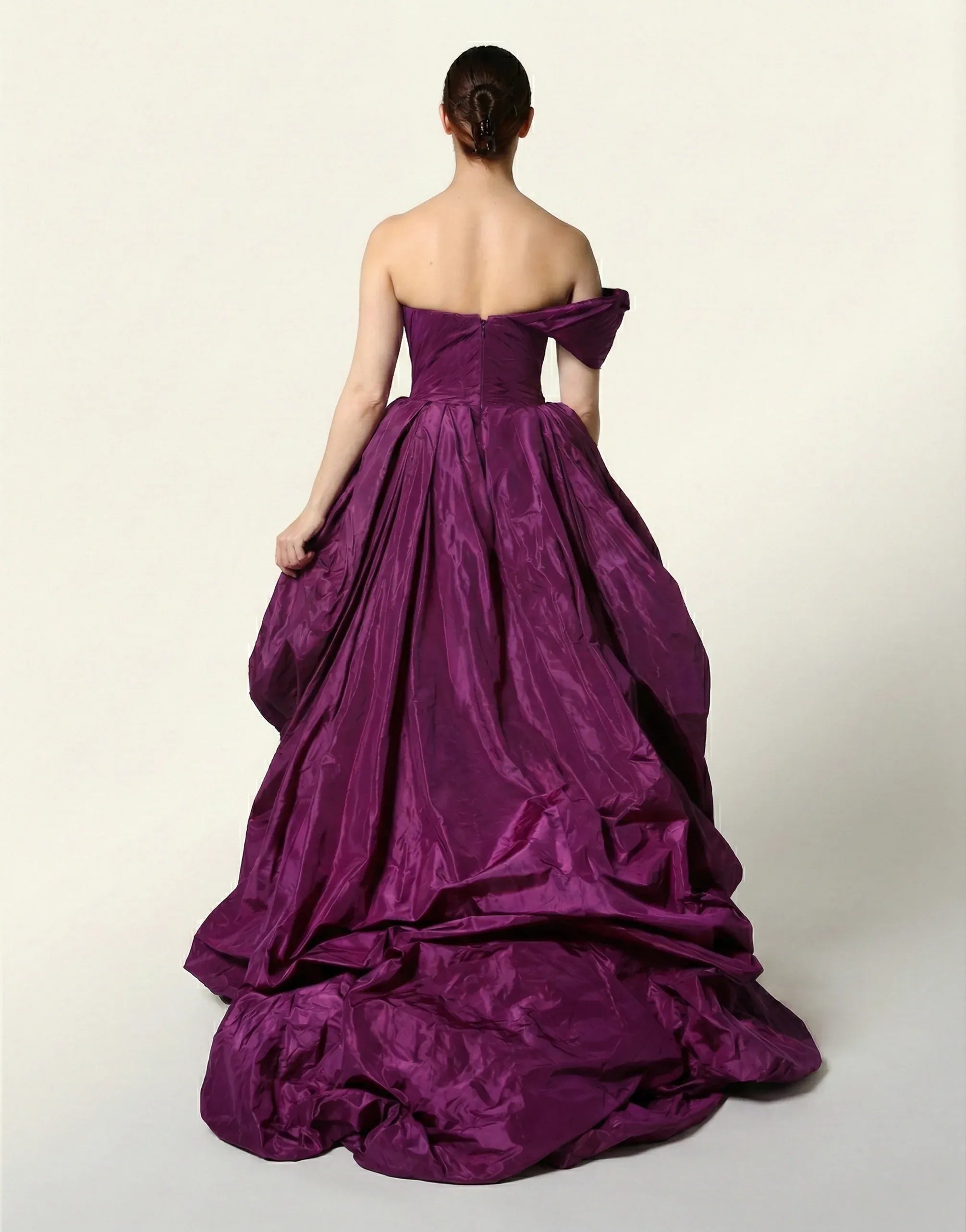 Dolce & Gabbana Off-Shoulder Silk Taffeta High-Low Ball Gown
