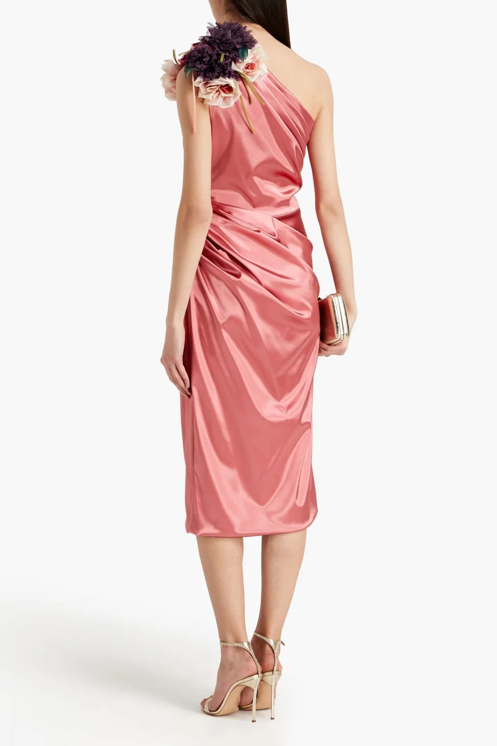 Dolce & Gabbana One-Shoulder Floral-Appliquéd Midi Dress