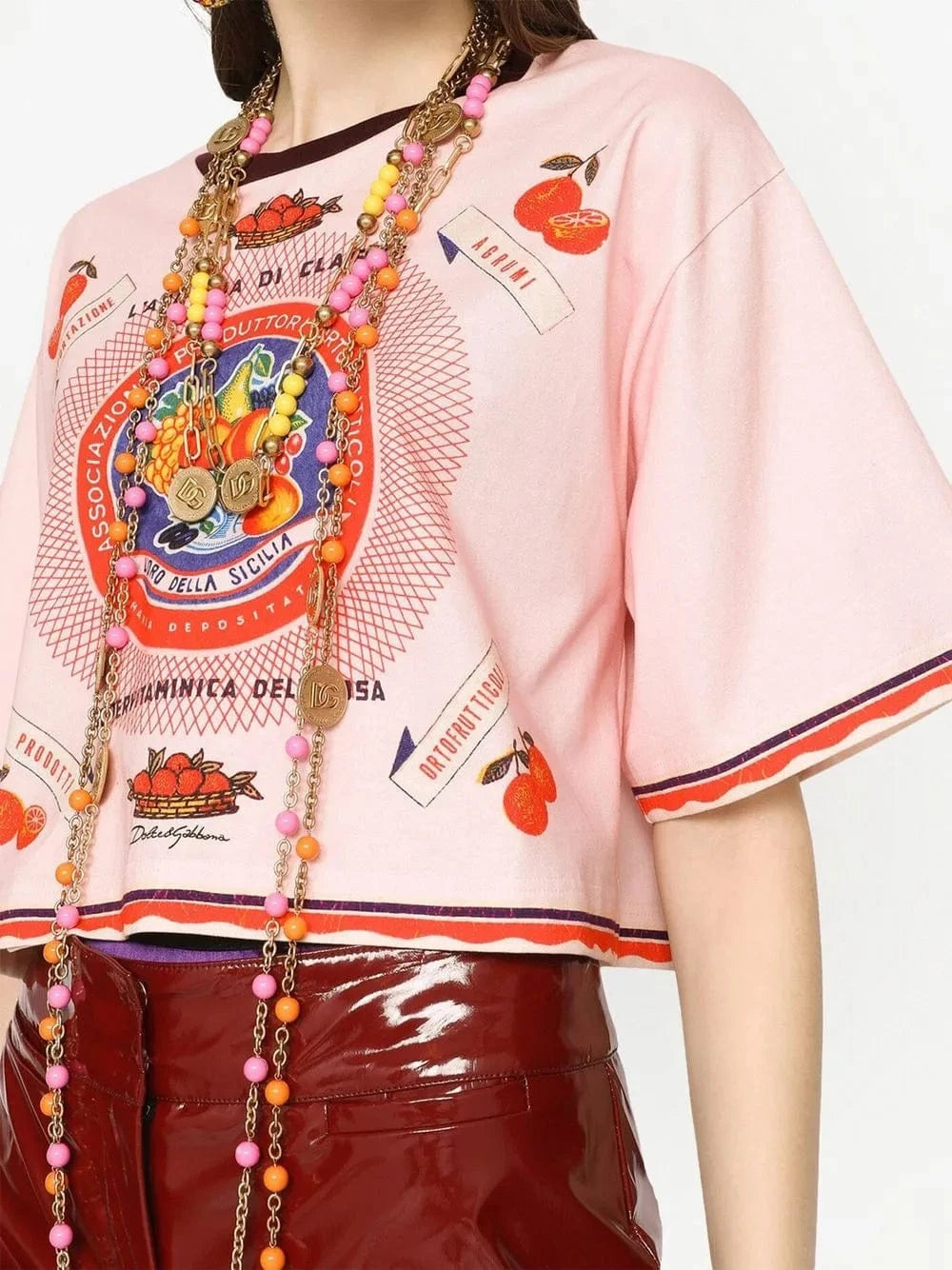 Dolce & Gabbana Orange-Print Cropped T-Shirt