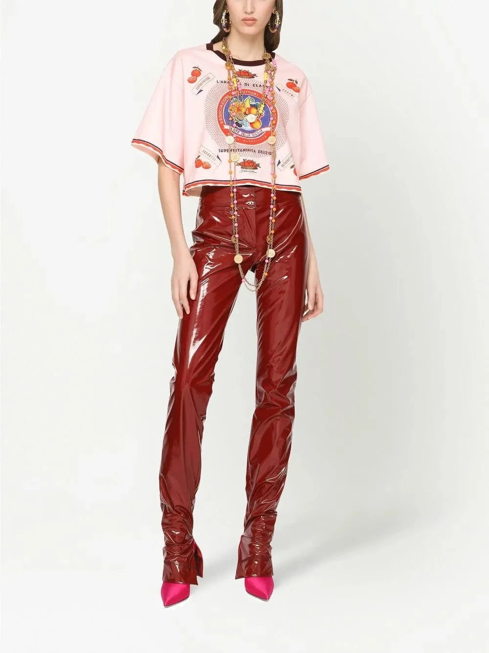 Dolce & Gabbana Orange-Print Cropped T-Shirt