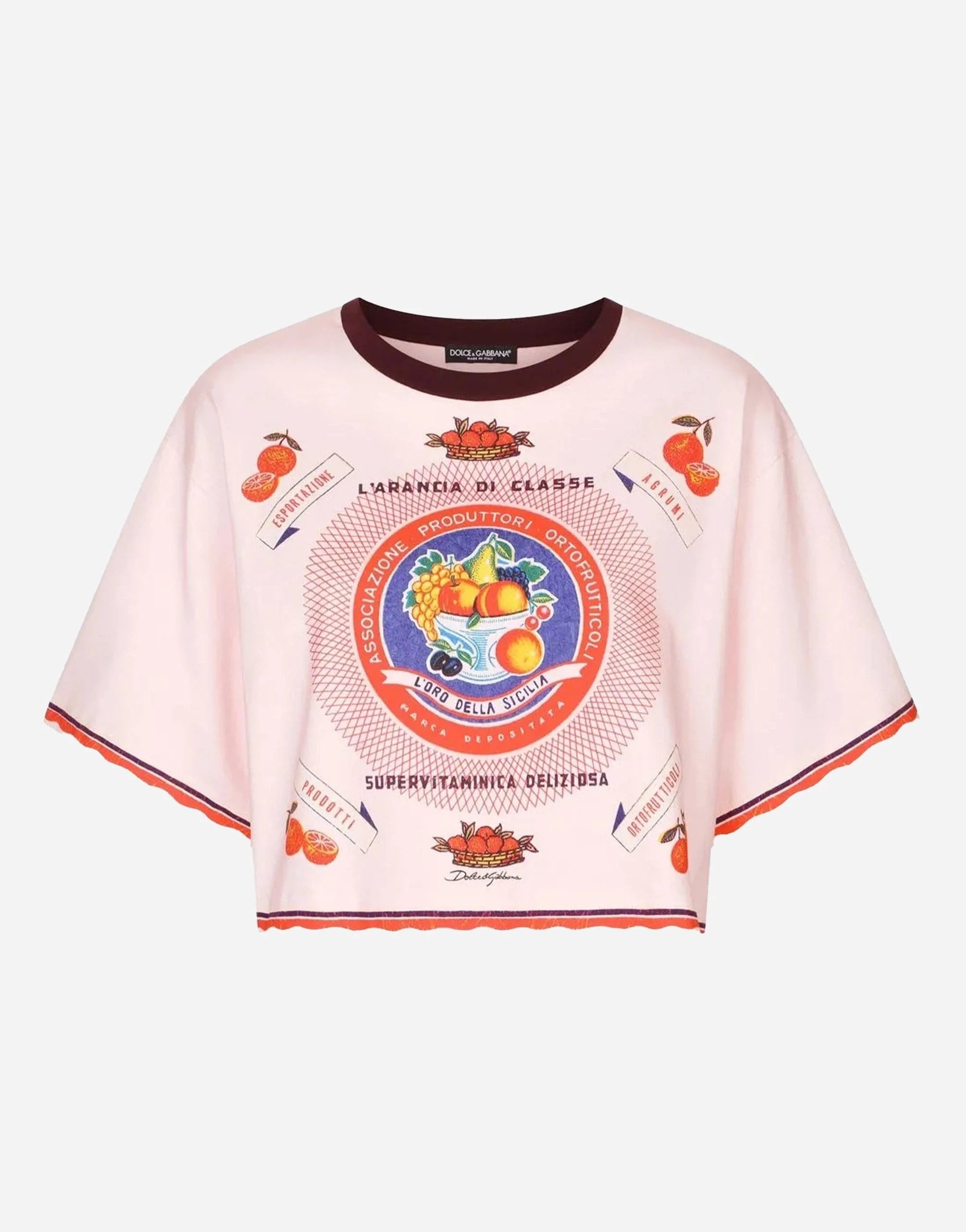 Dolce & Gabbana Orange-Print Cropped T-Shirt