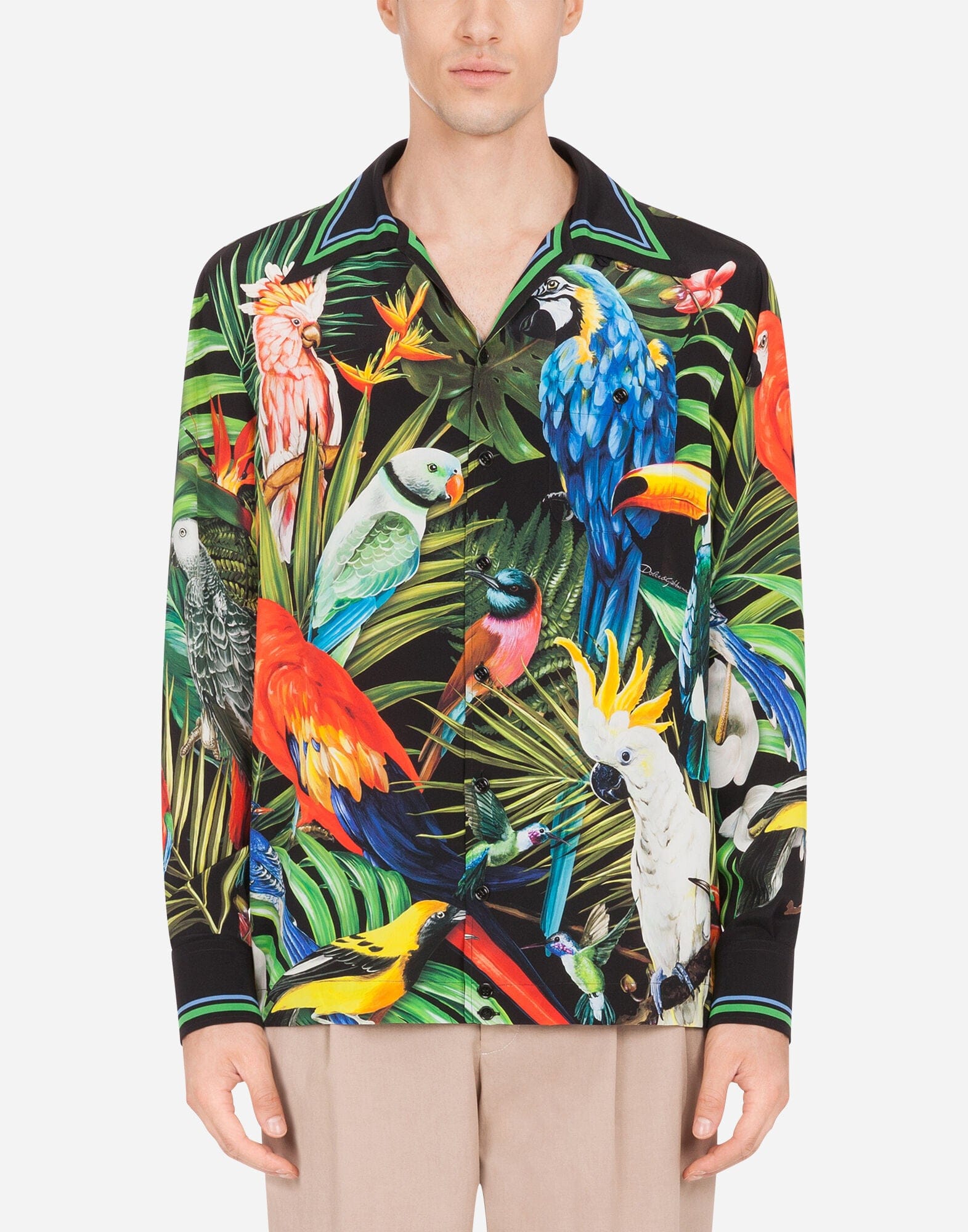 Dolce & Gabbana Parrot-Print Silk Hawaii Shirt