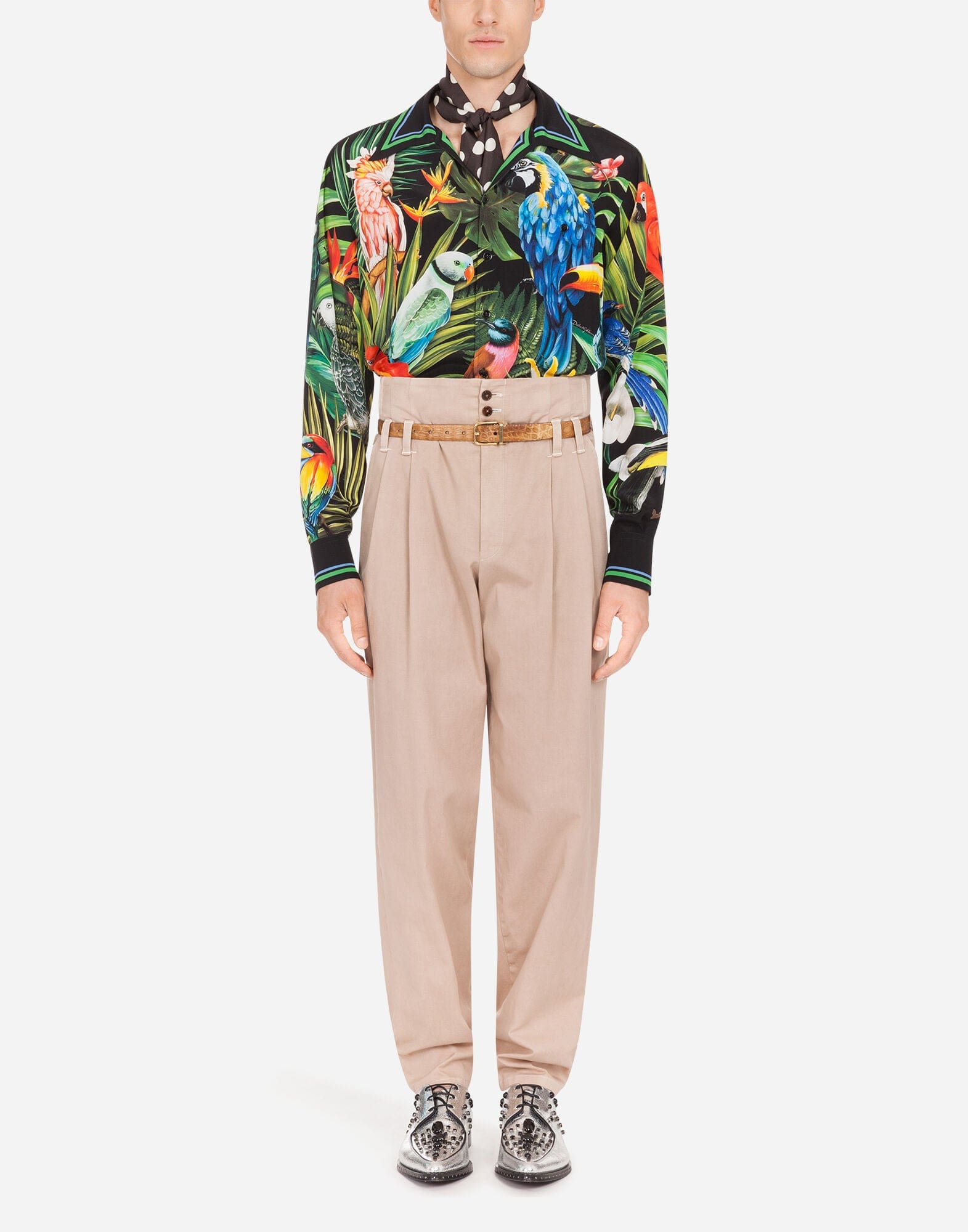 Dolce & Gabbana Parrot-Print Silk Hawaii Shirt