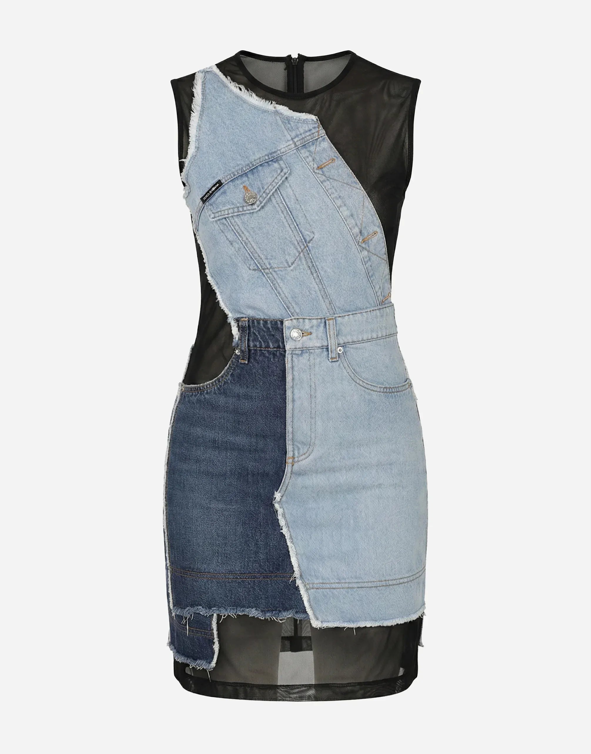 Dolce & Gabbana Patchwork Denim Sleeveless Mini Dress