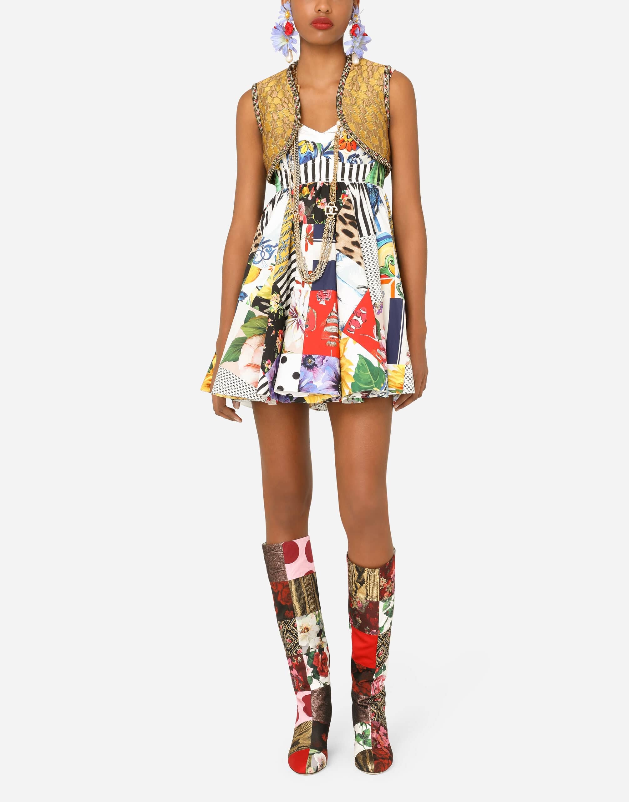 Dolce & Gabbana Patchwork Poplin Short Dress