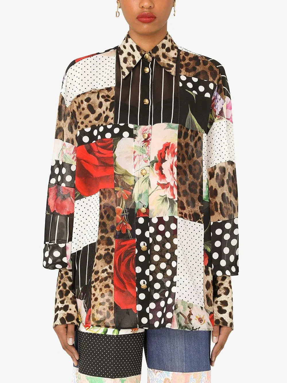 Dolce & Gabbana Patchwork Print Silk-Chiffon Shirt