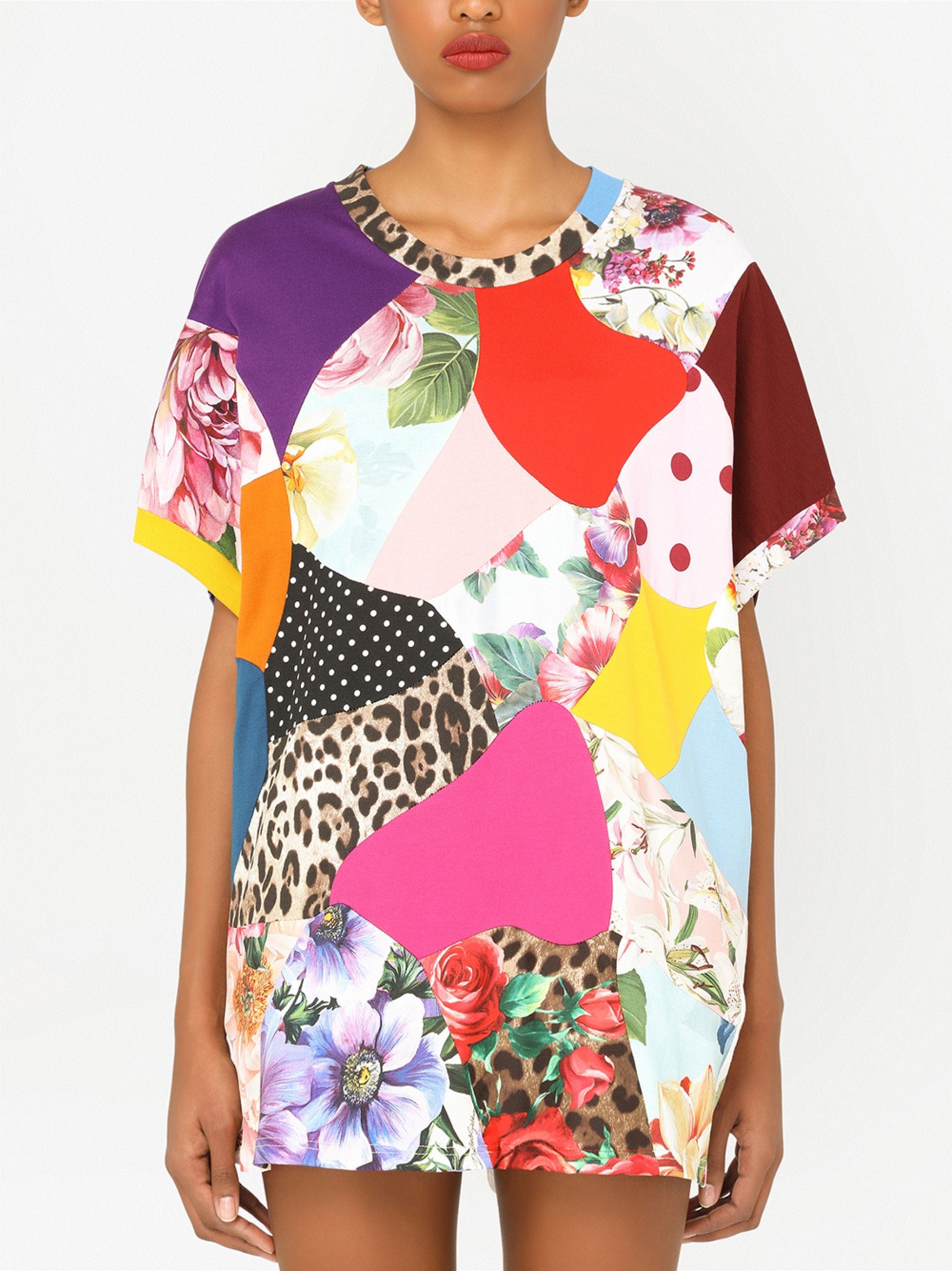 Dolce & Gabbana Patchwork Silk-Blend T-Shirt