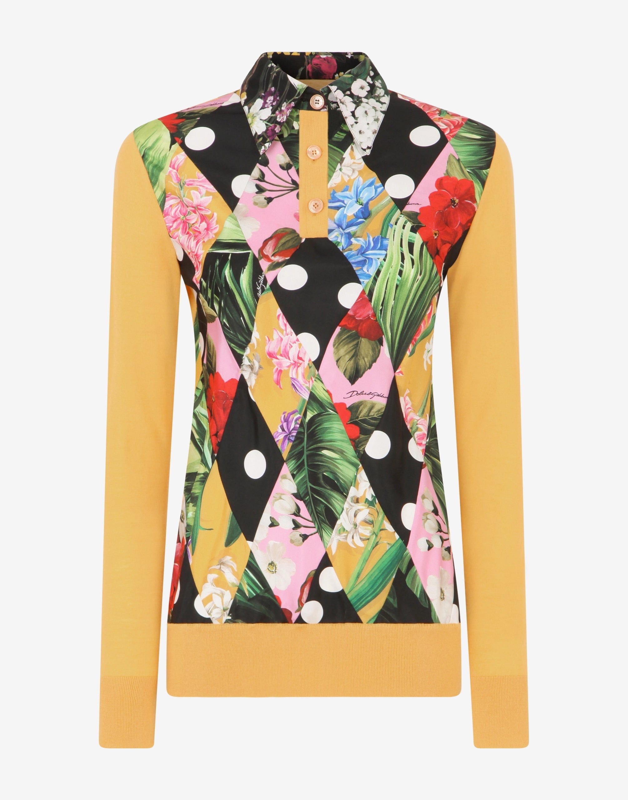 Dolce & Gabbana Patchwork Silk Polo Twill Shirt