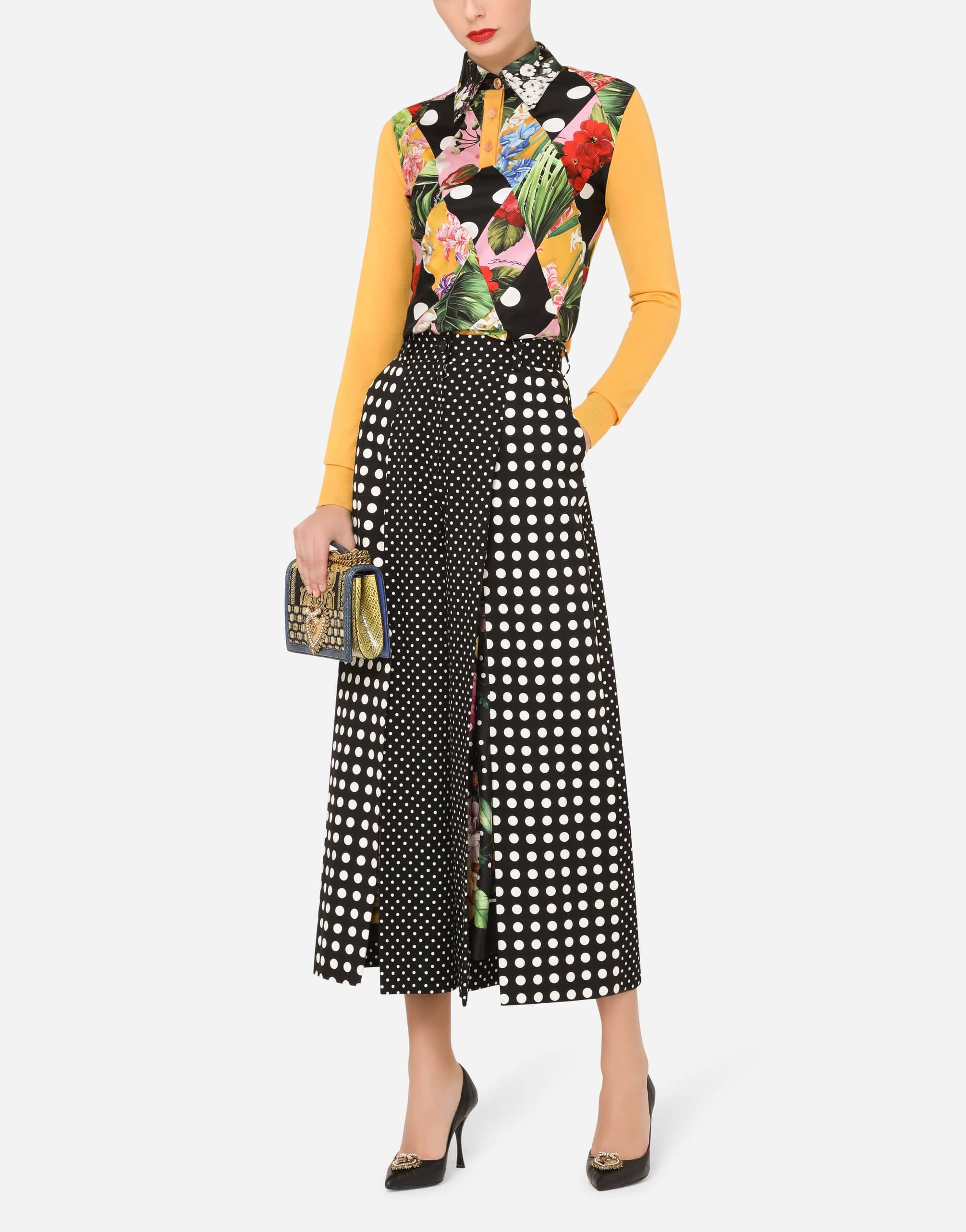 Dolce & Gabbana Patchwork Silk Polo Twill Shirt