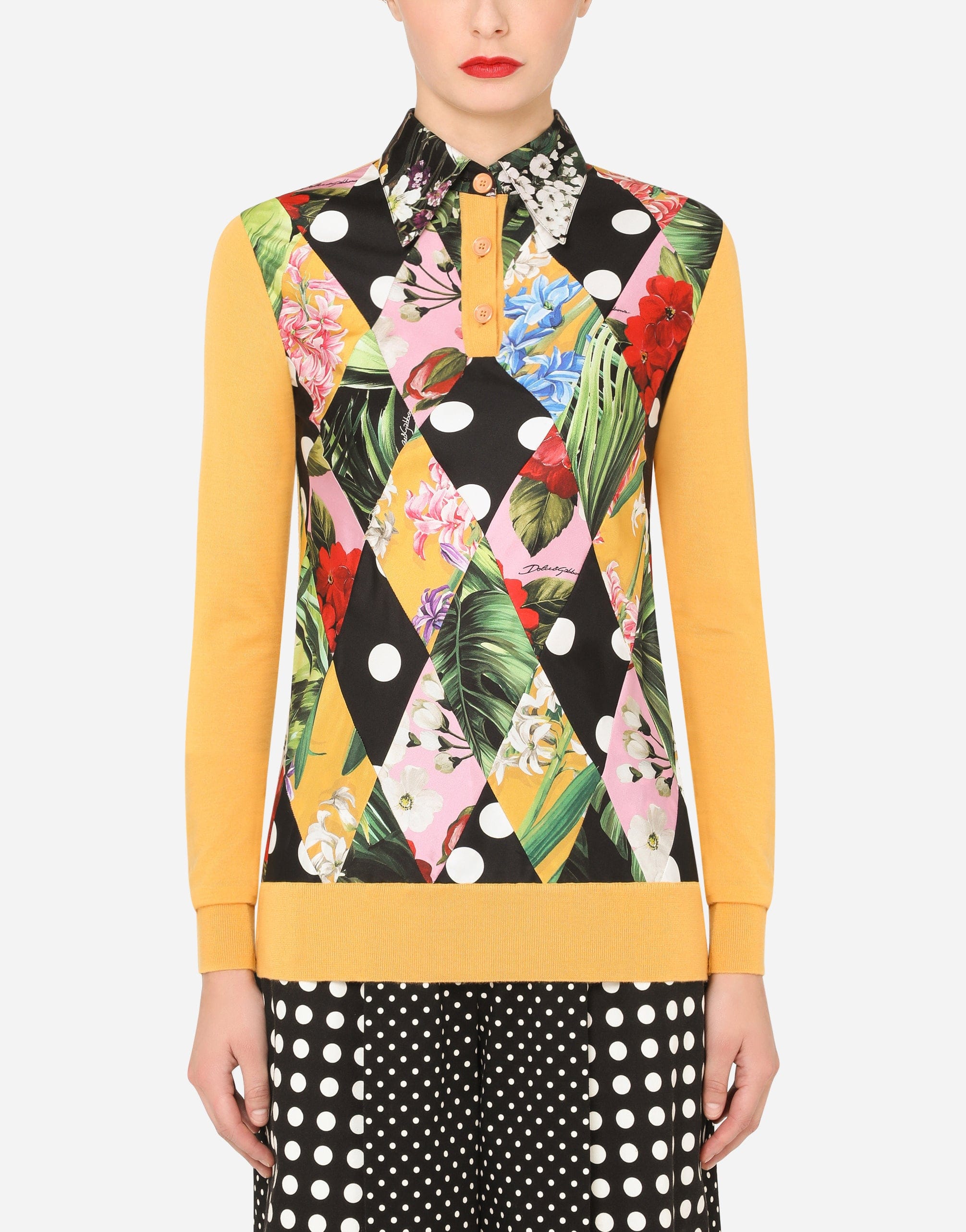 Dolce & Gabbana Patchwork Twill And Silk Polo Shirt